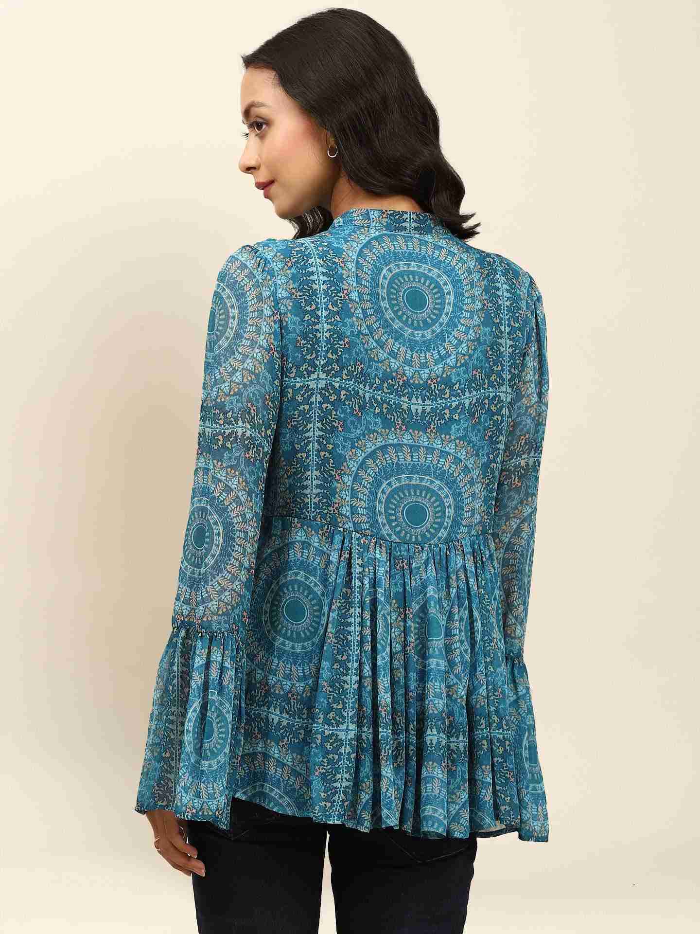 Blue Alena Tiered Top