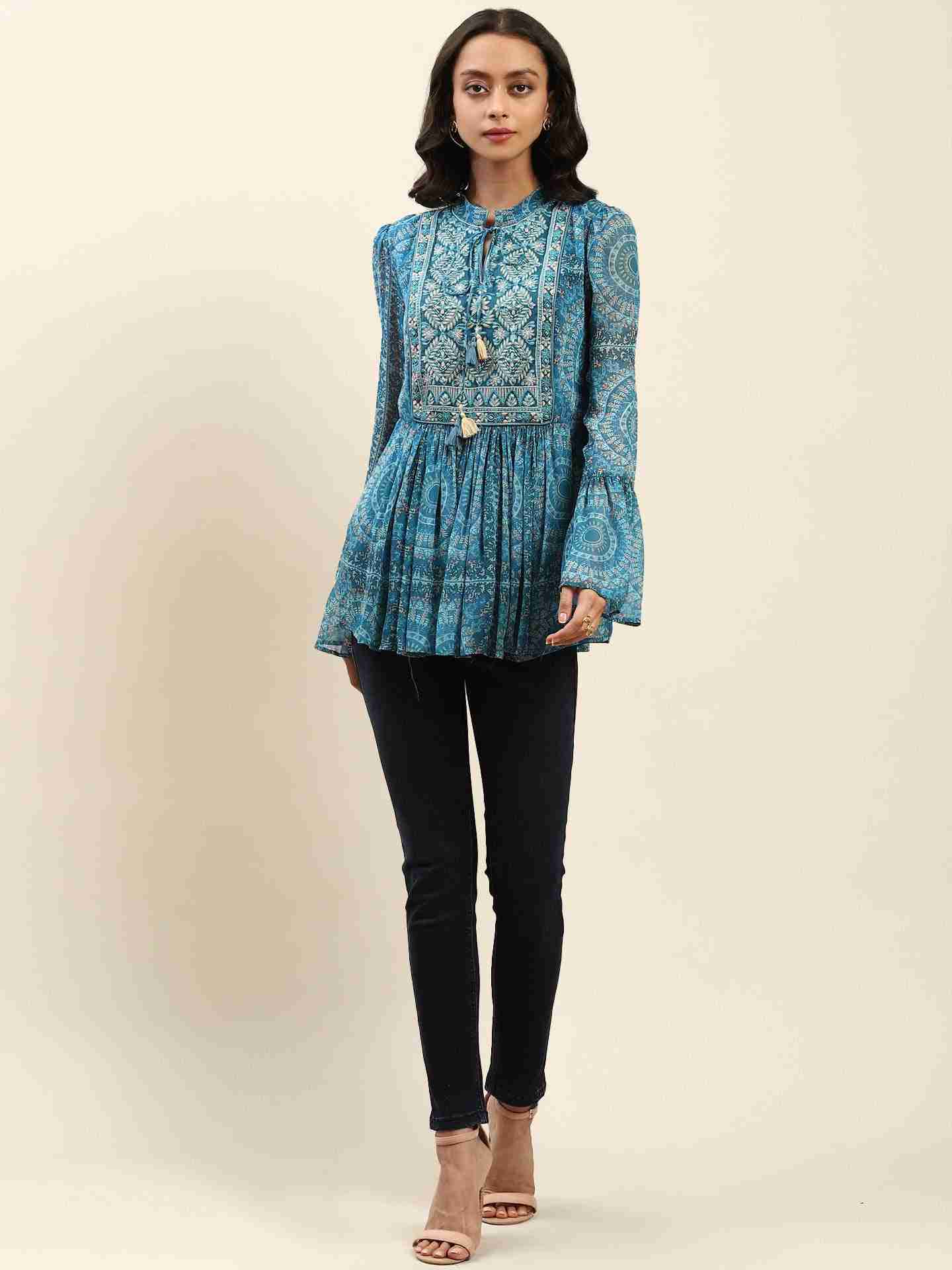 Blue Alena Tiered Top