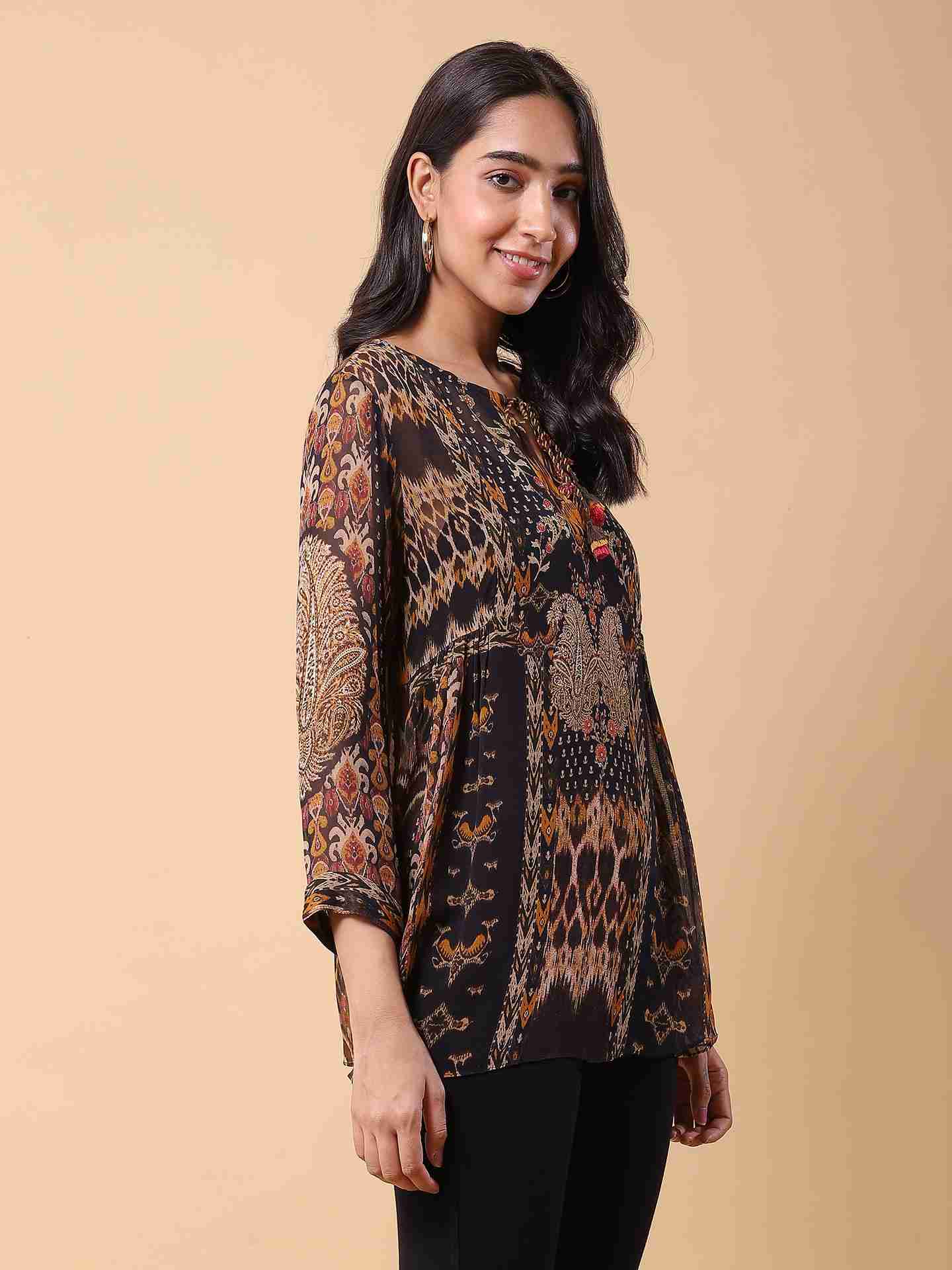 Black Boho Ikat Top
