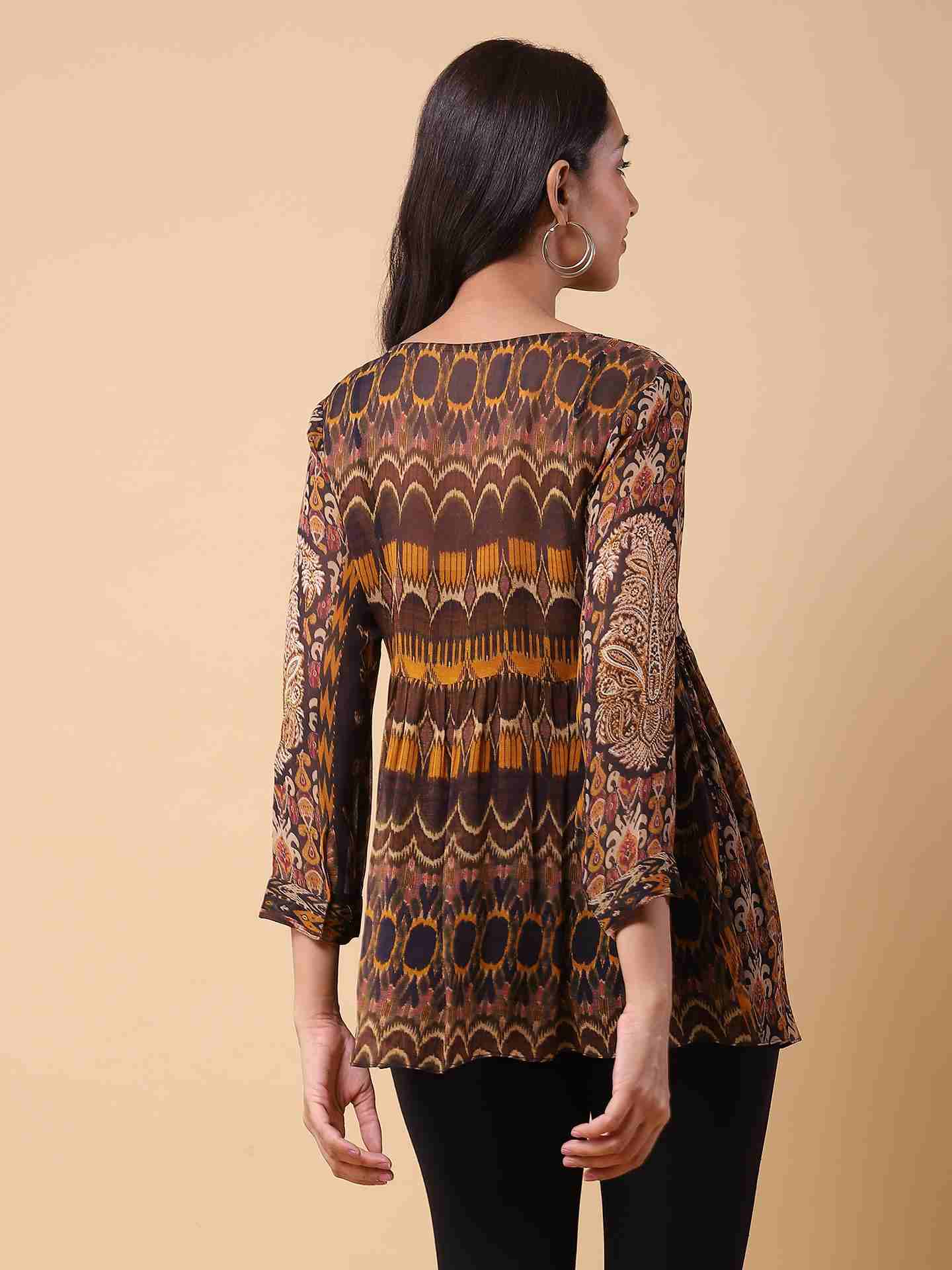 Black Boho Ikat Top