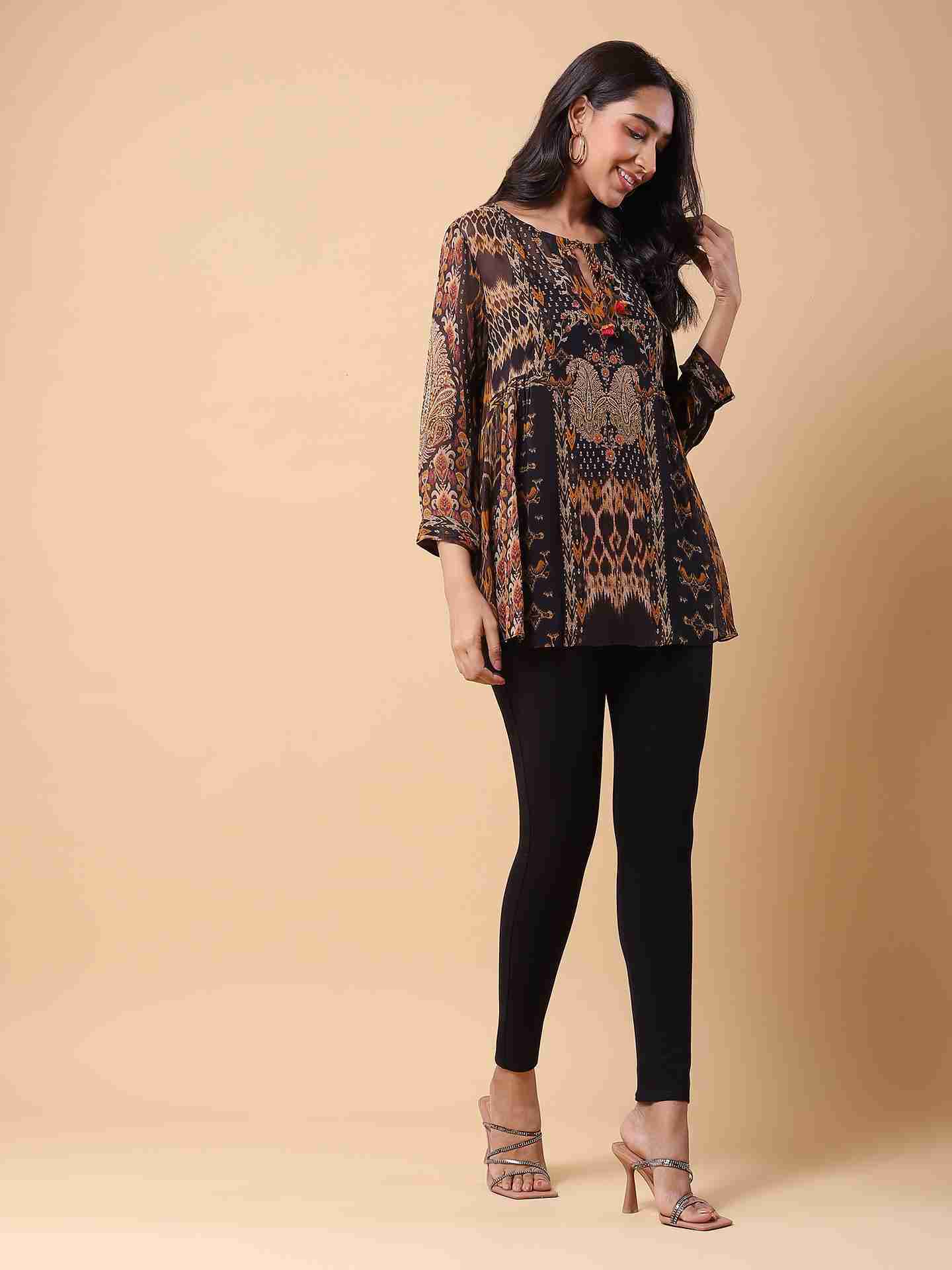 Black Boho Ikat Top