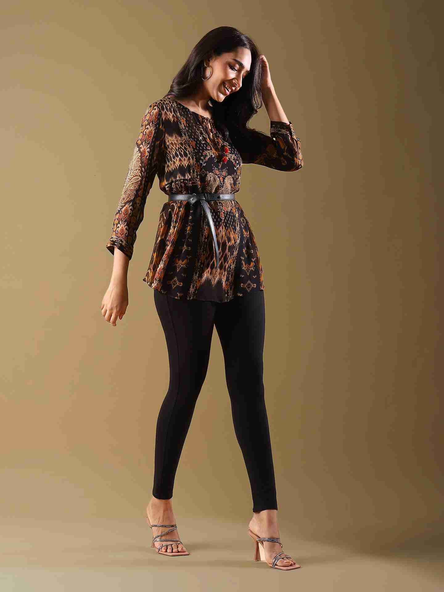 Black Boho Ikat Top