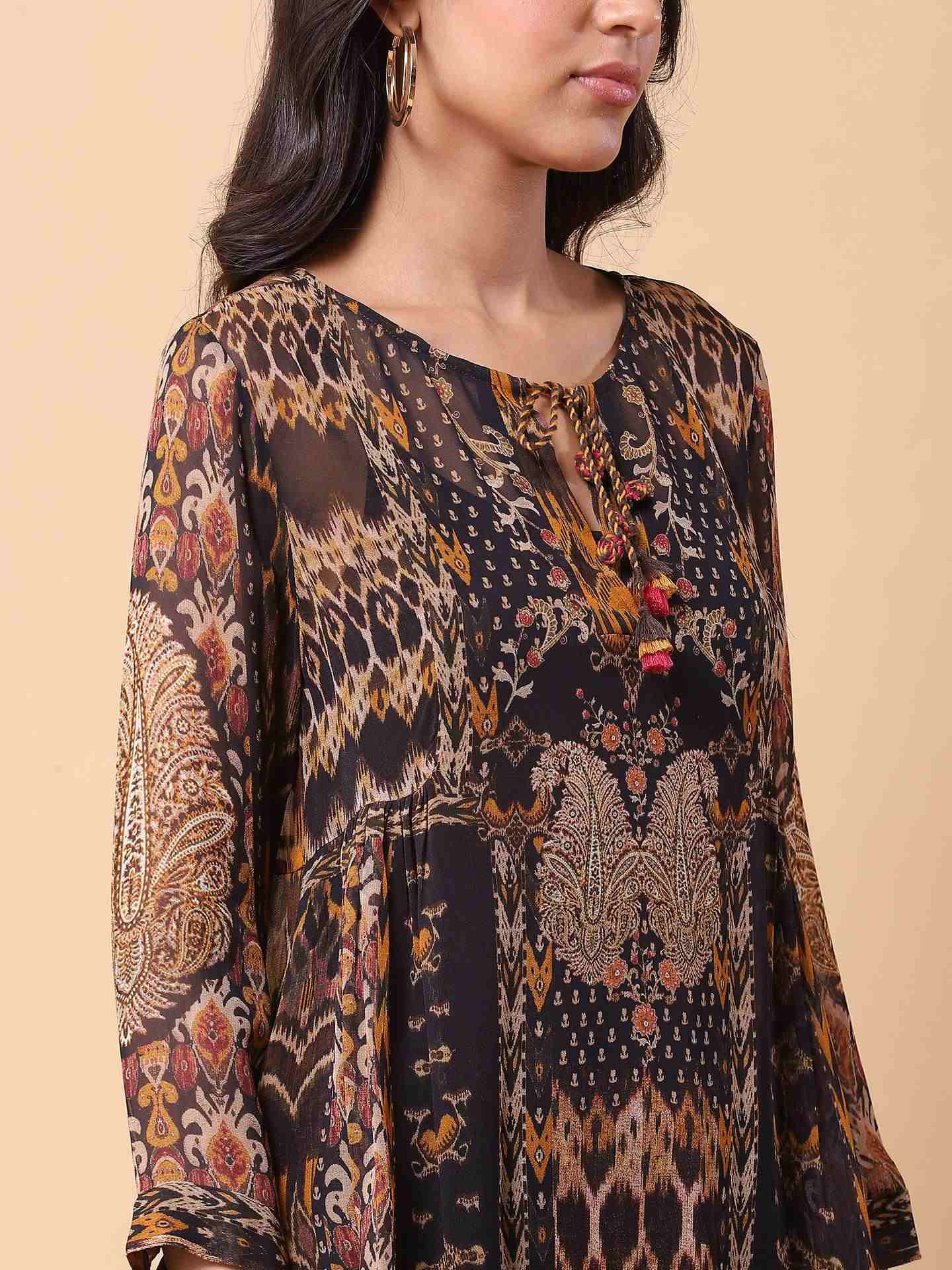 Black Boho Ikat Top
