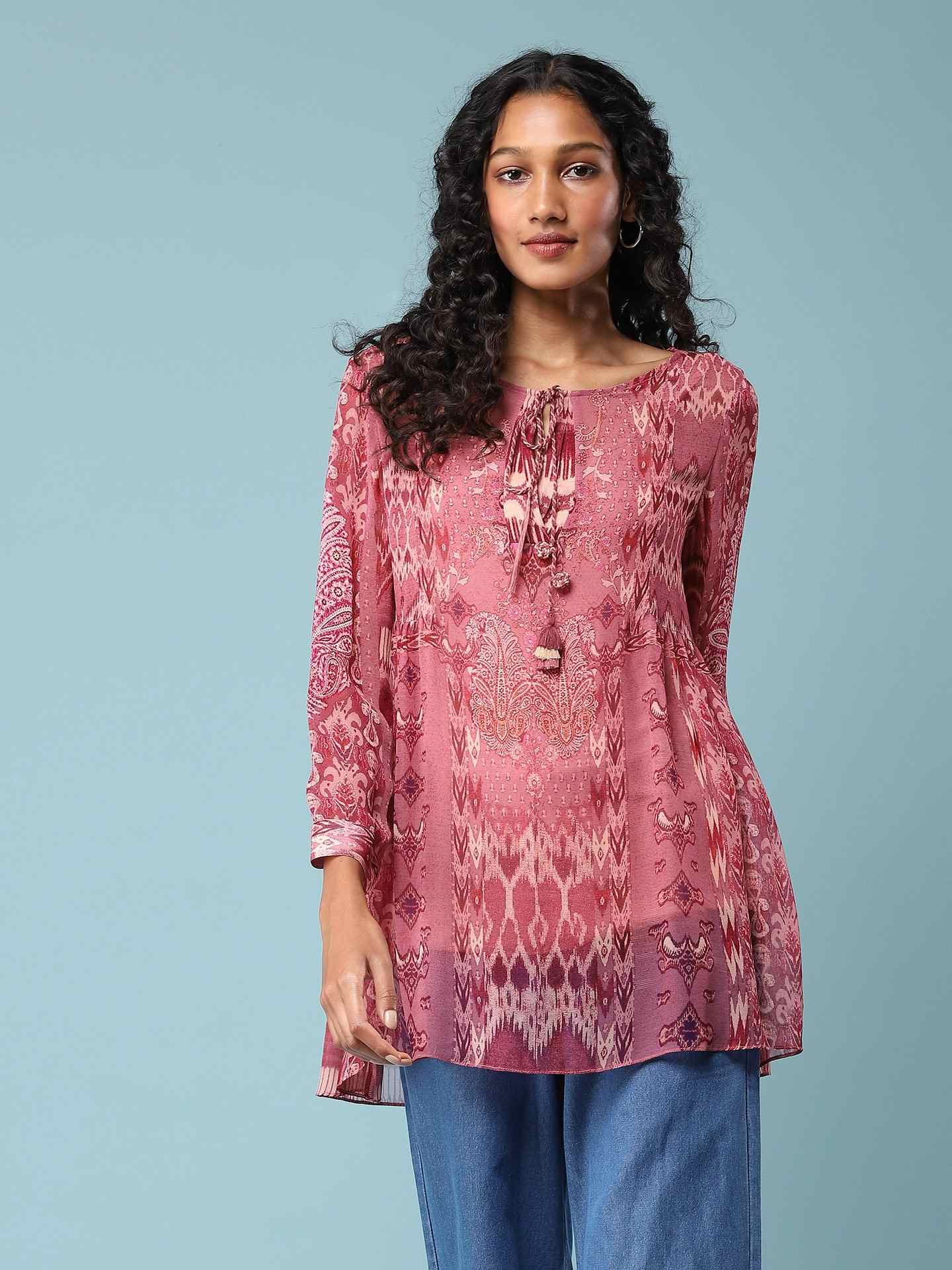 Pink Boho Ikat Top