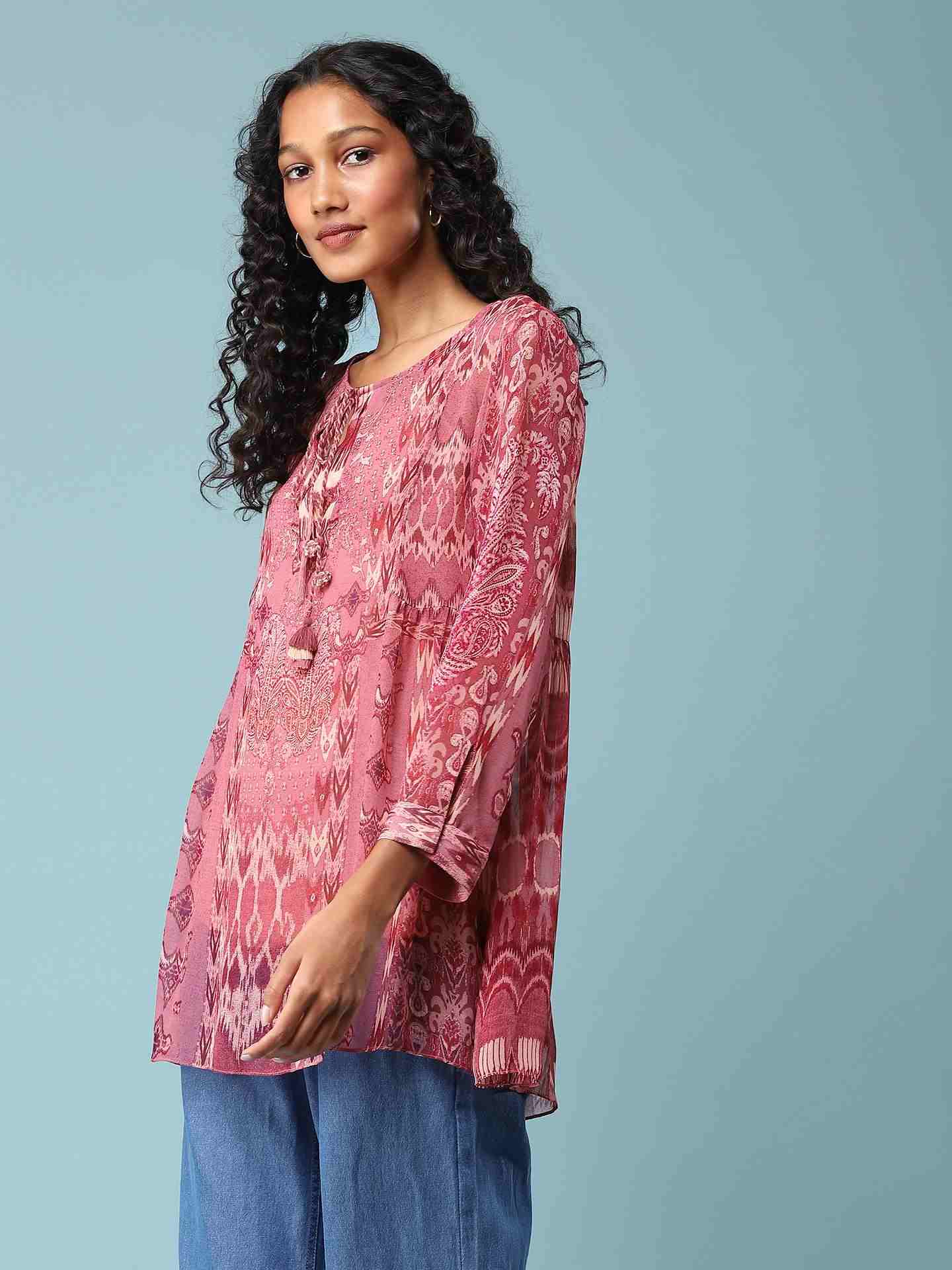 Pink Boho Ikat Top