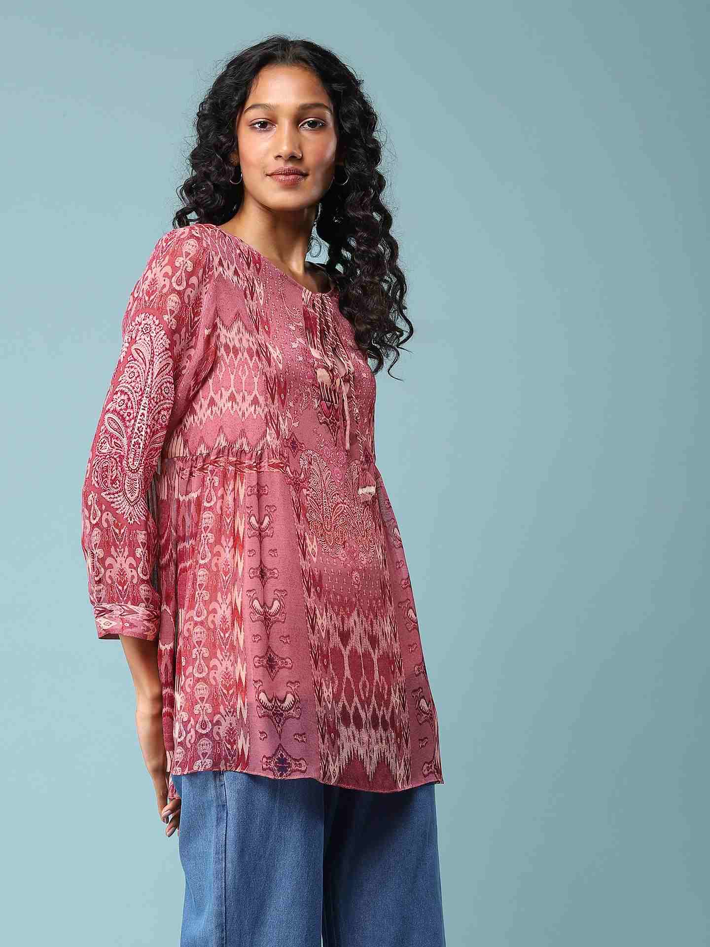 Pink Boho Ikat Top