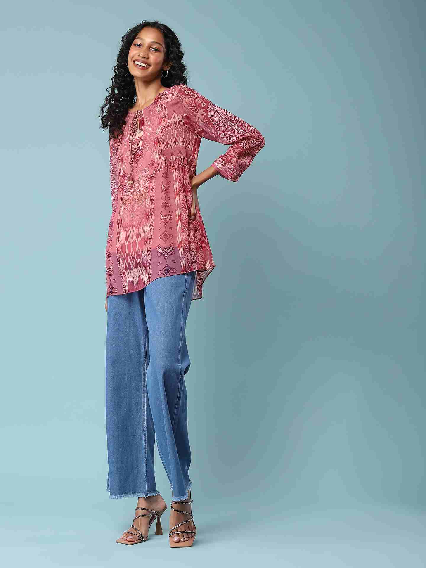 Pink Boho Ikat Top