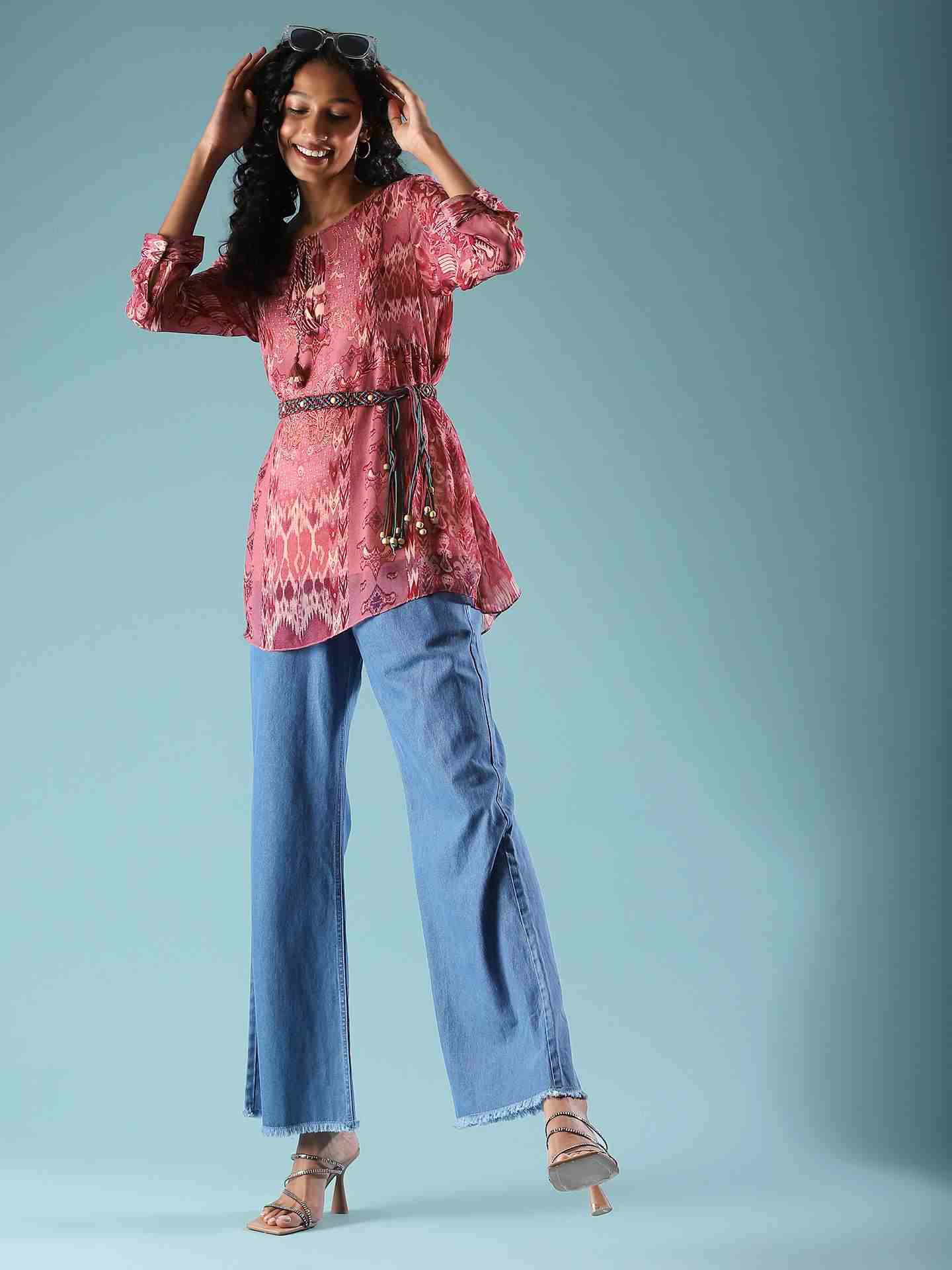 Pink Boho Ikat Top