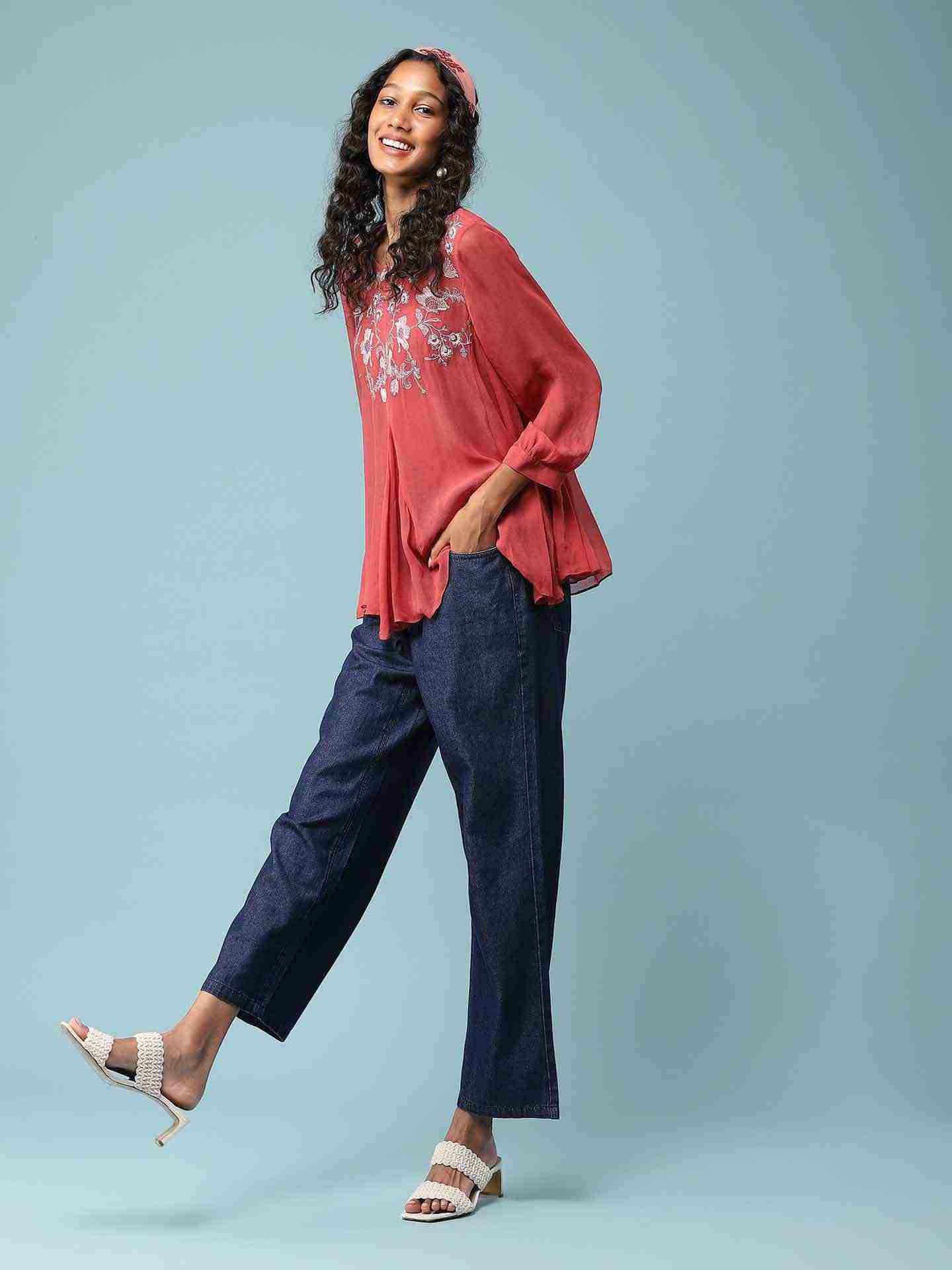 Coral Coral Boxy Top
