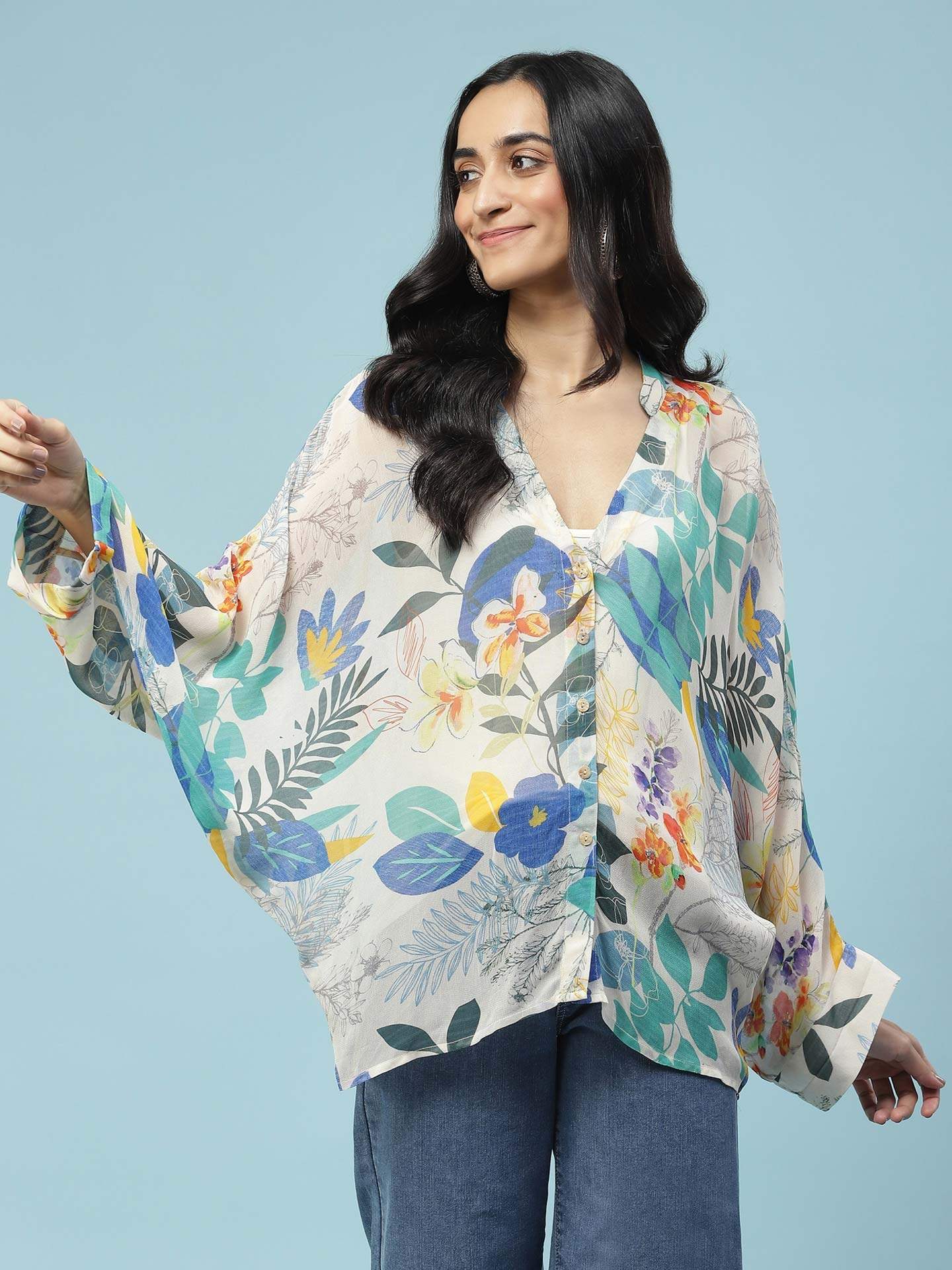 Off White Jungle Graphic Kaftan Top