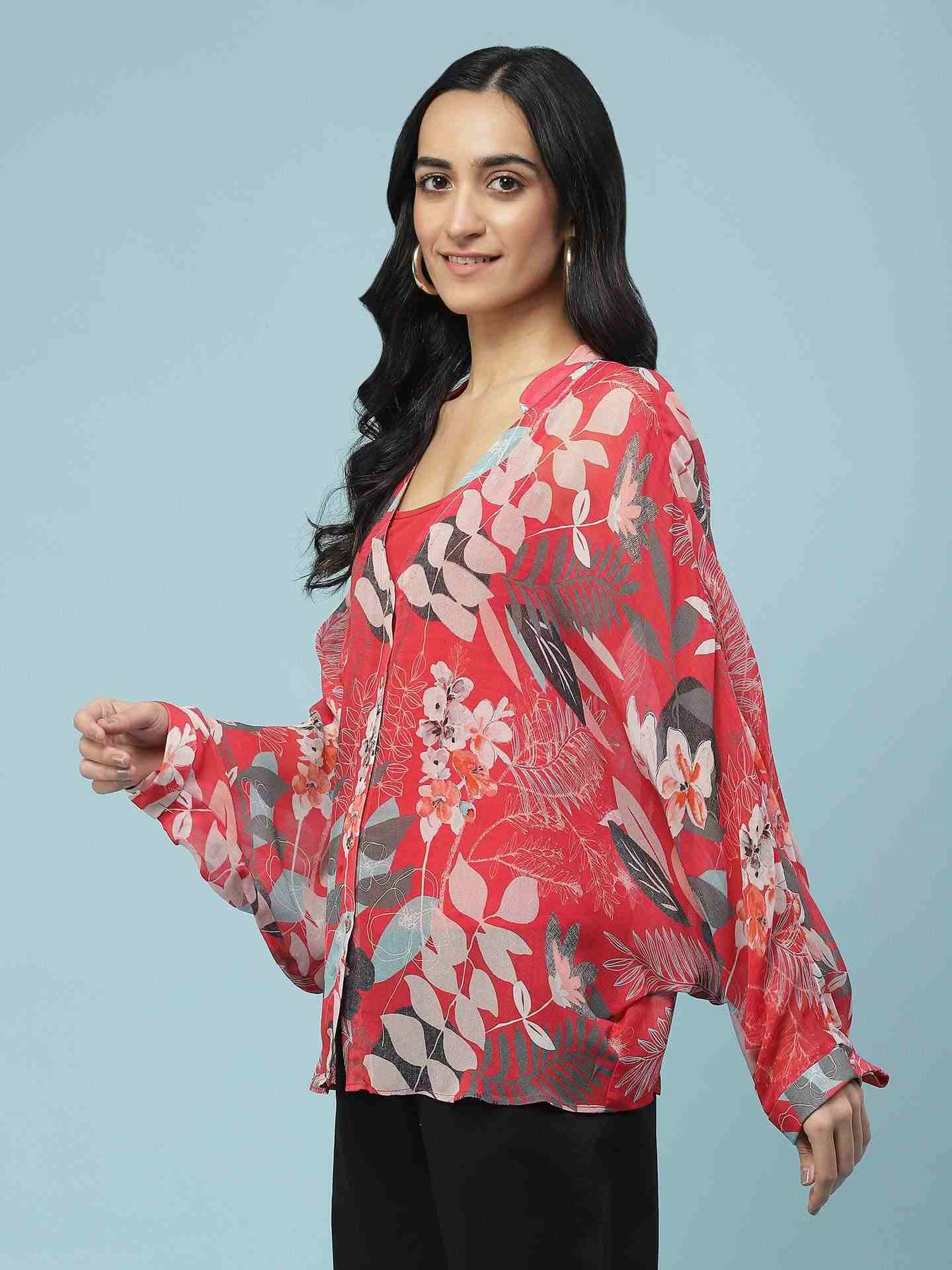 Red Jungle Graphic Kaftan Top