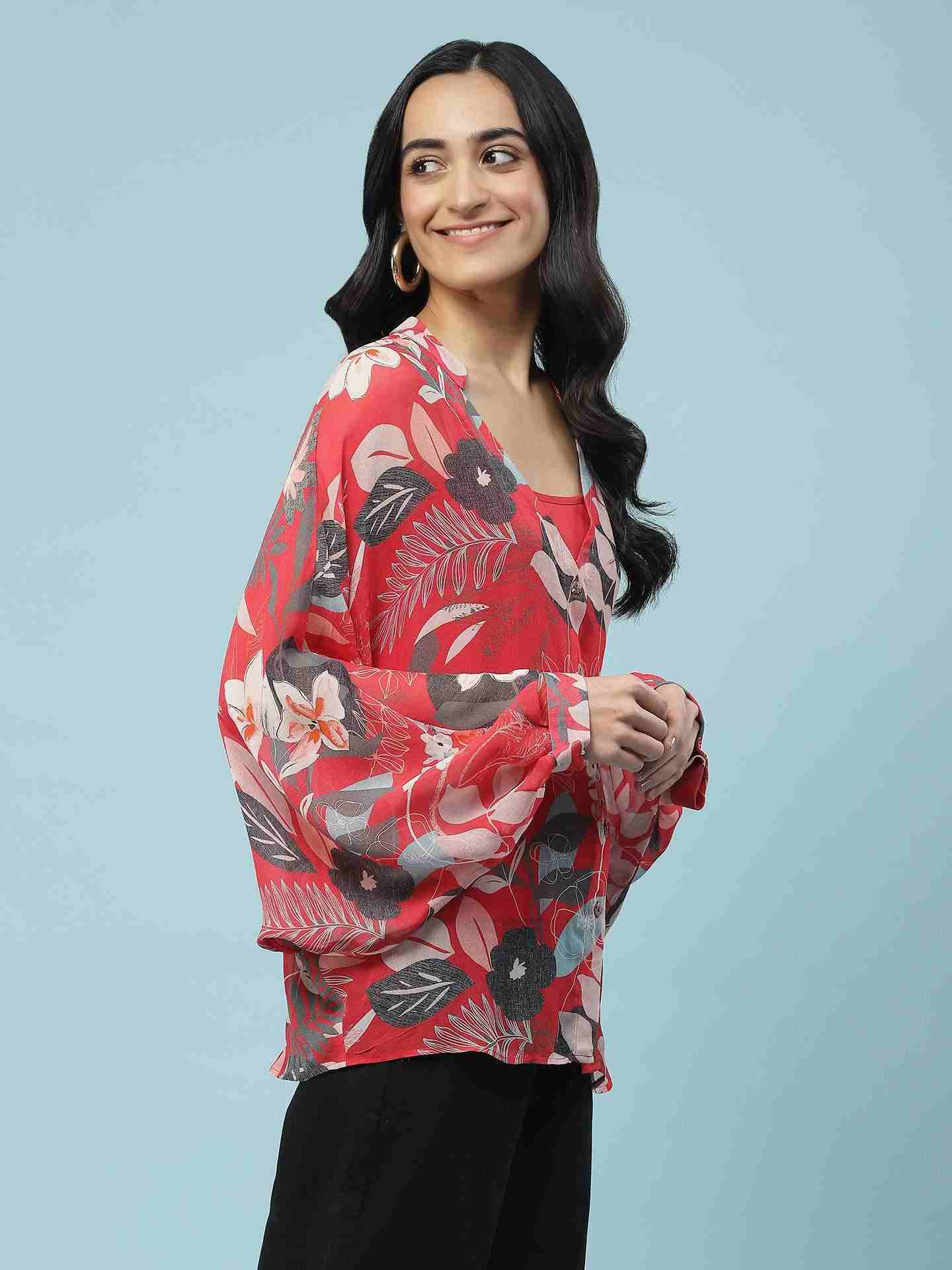 Red Jungle Graphic Kaftan Top