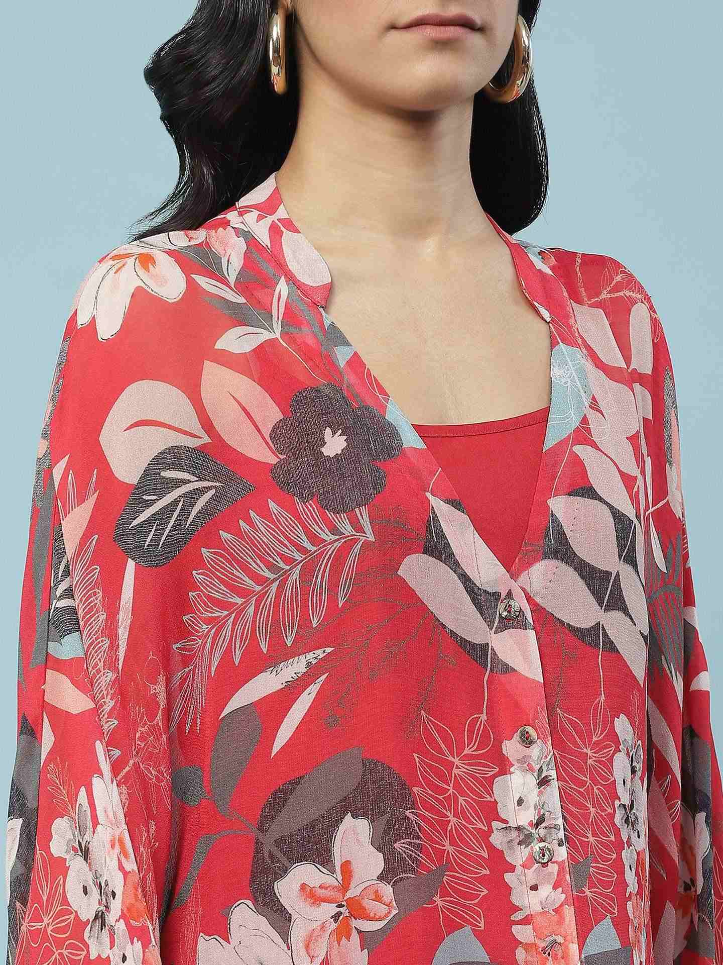 Red Jungle Graphic Kaftan Top