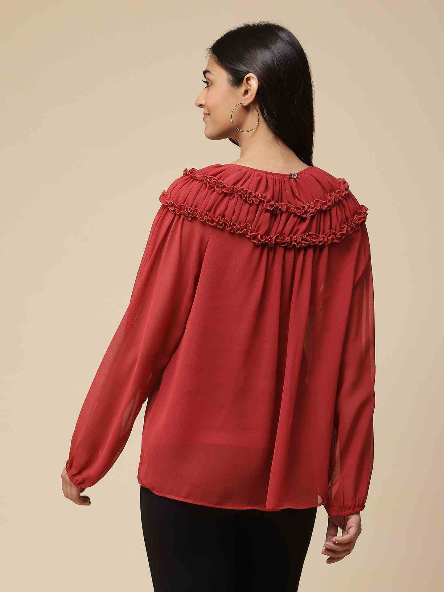 Maroon Islamic Butti Solid Boxy Top