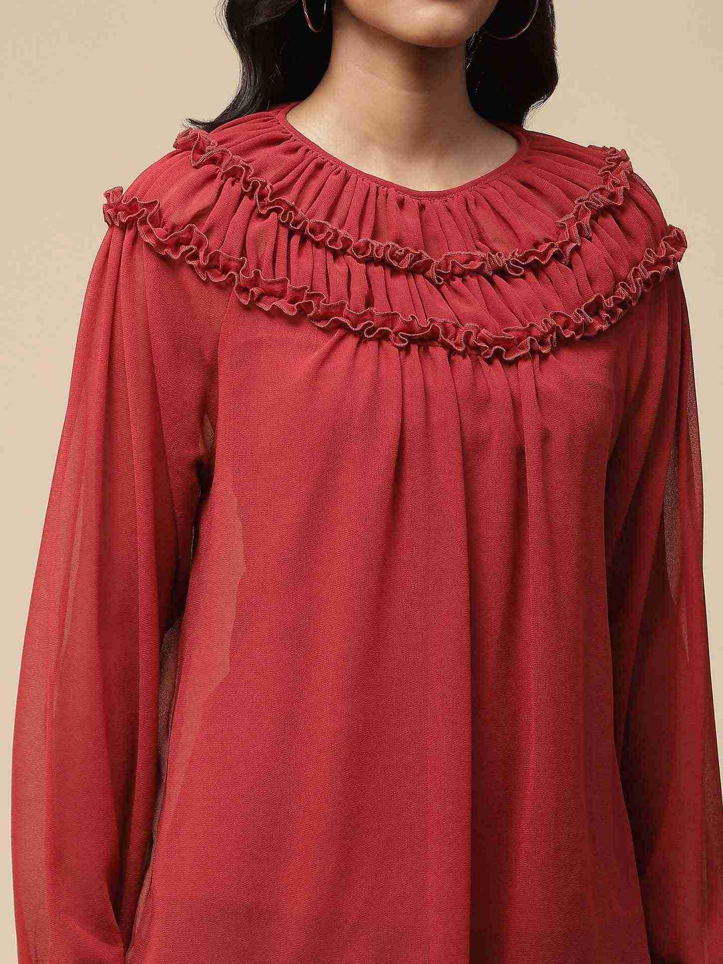 Maroon Islamic Butti Solid Boxy Top