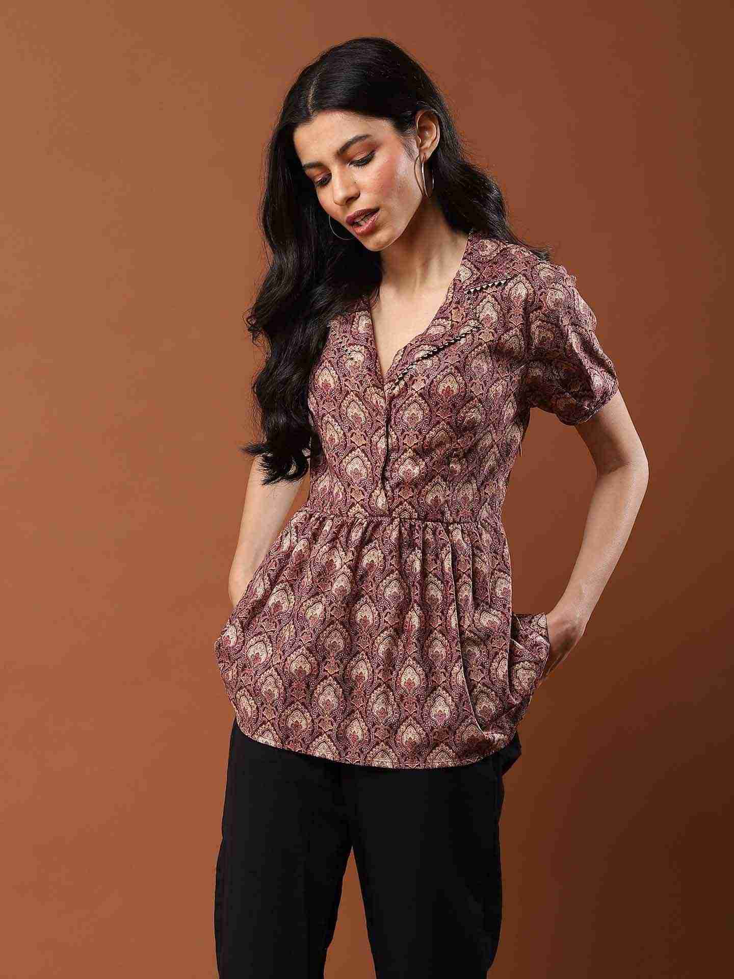 Brown Tarla Tiered Top
