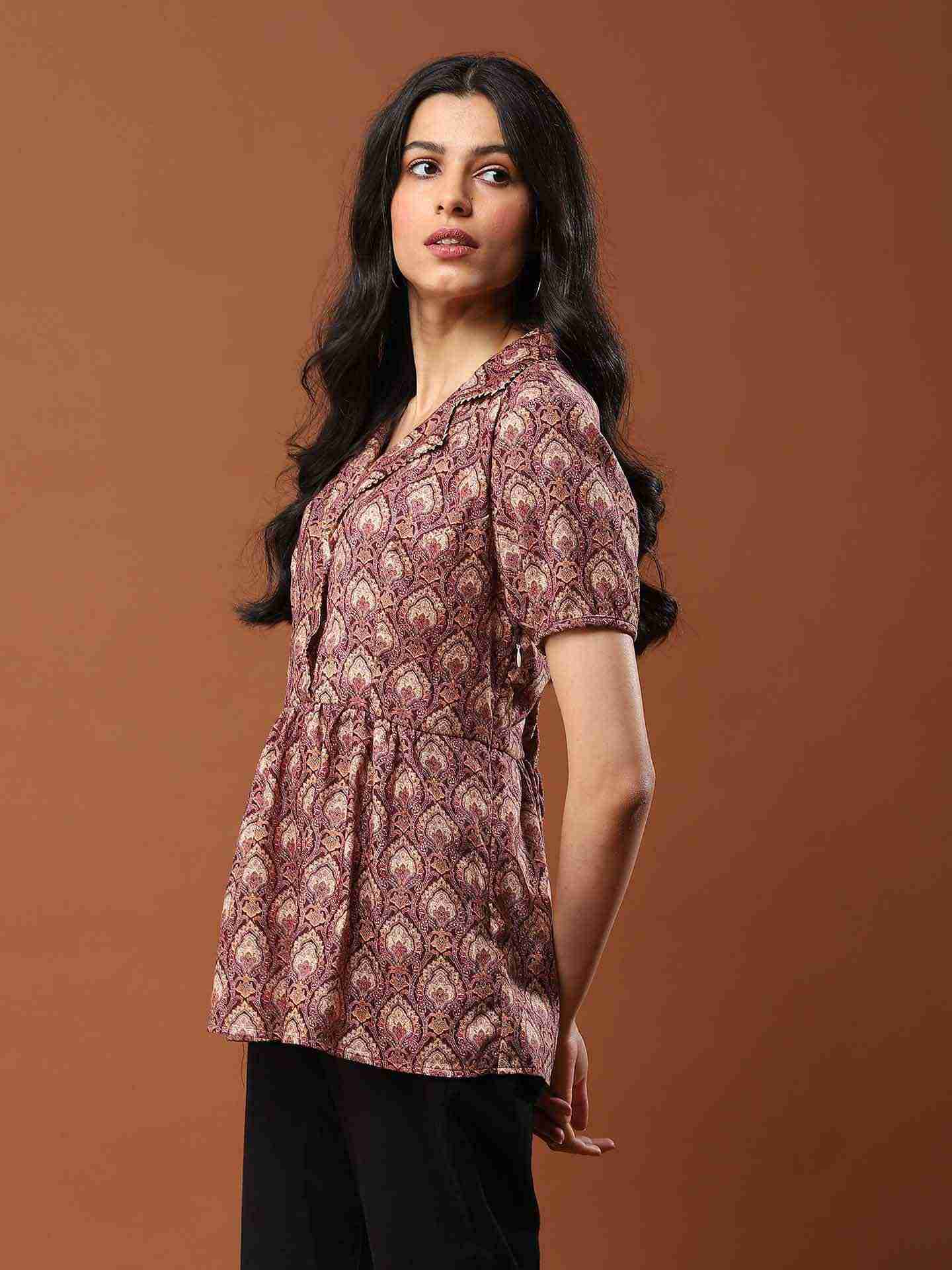 Brown Tarla Tiered Top