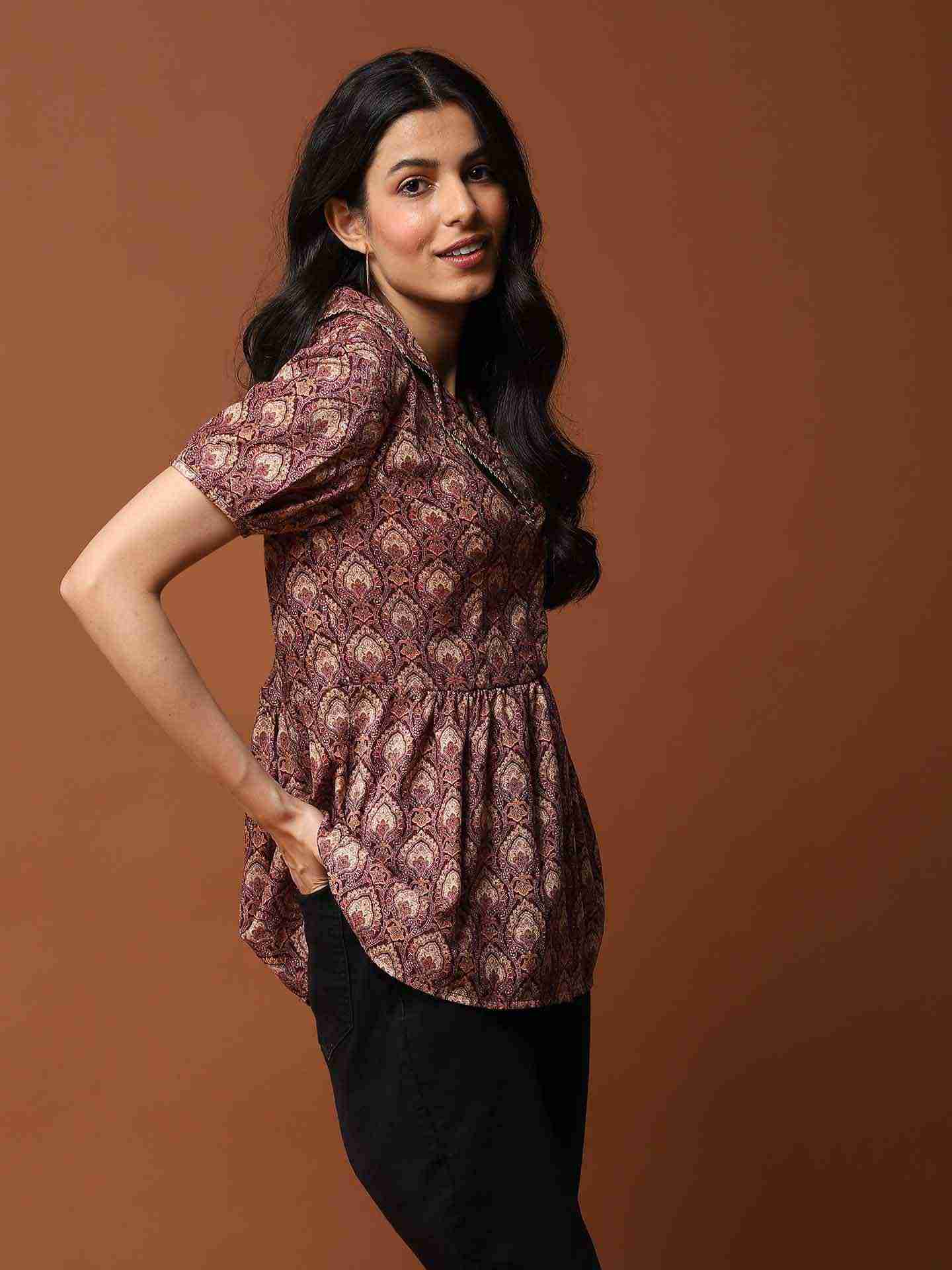 Brown Tarla Tiered Top