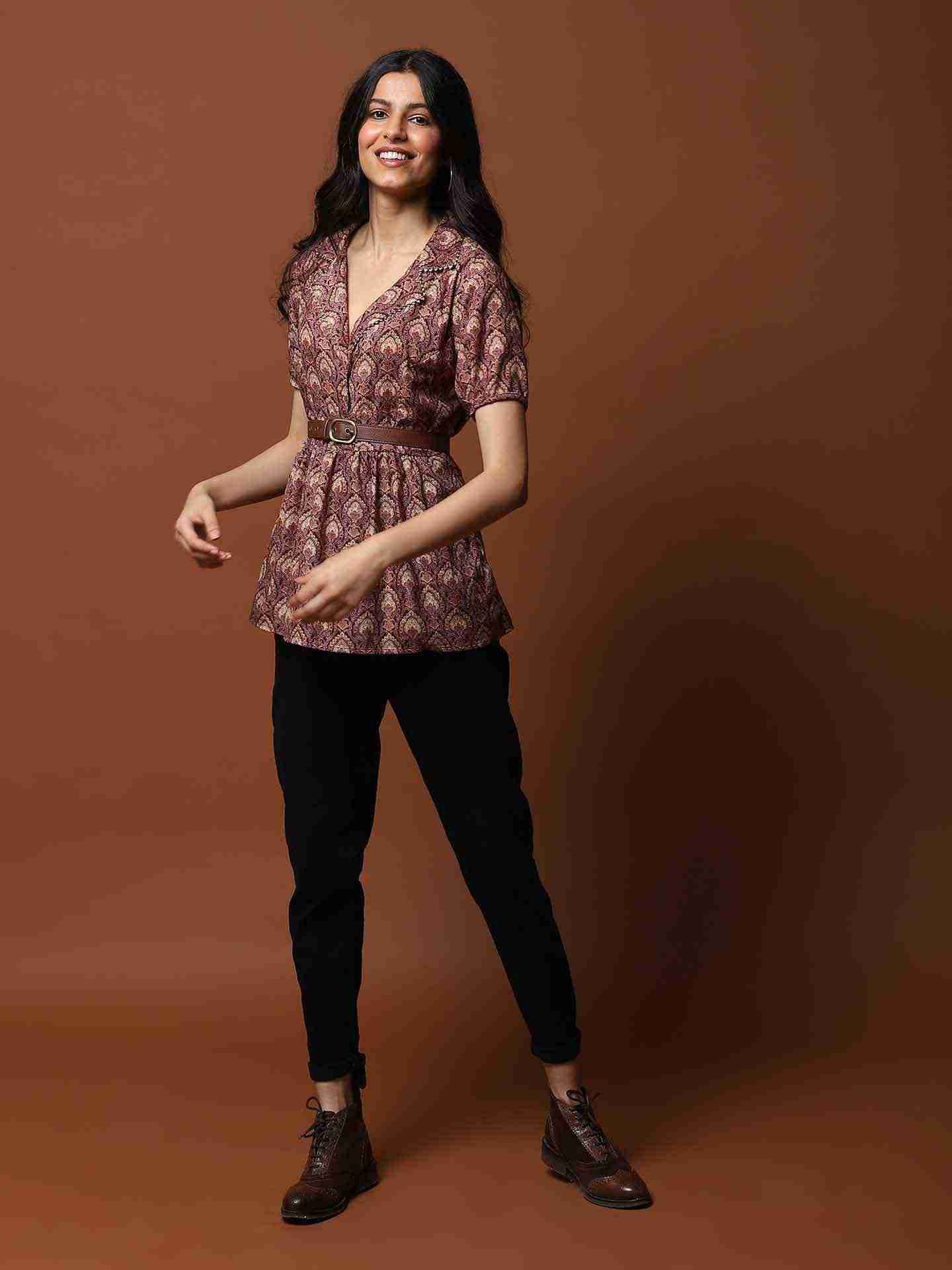 Brown Tarla Tiered Top