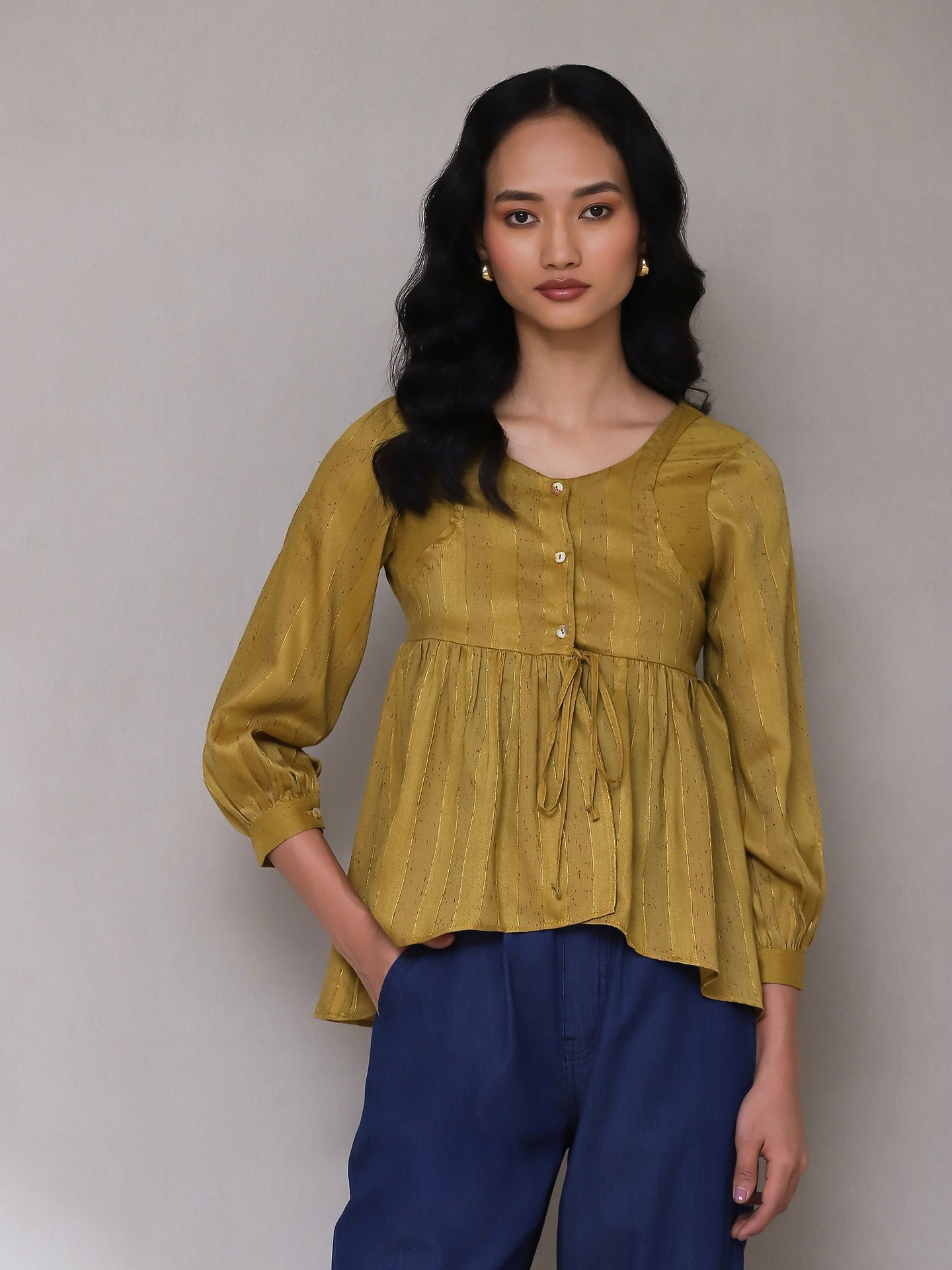 Mustard Turkish Solid Button-Down Top