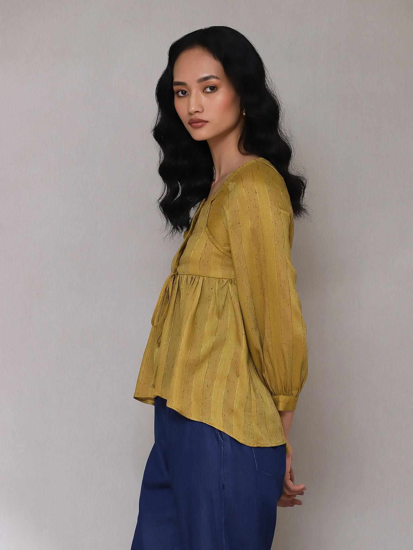 Mustard Turkish Solid Button-Down Top