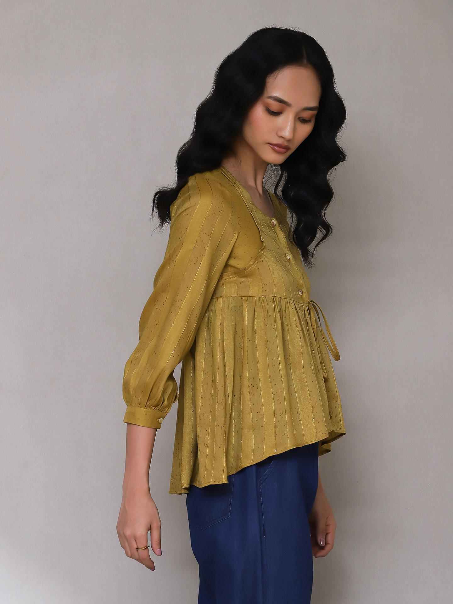 Mustard Turkish Solid Button-Down Top