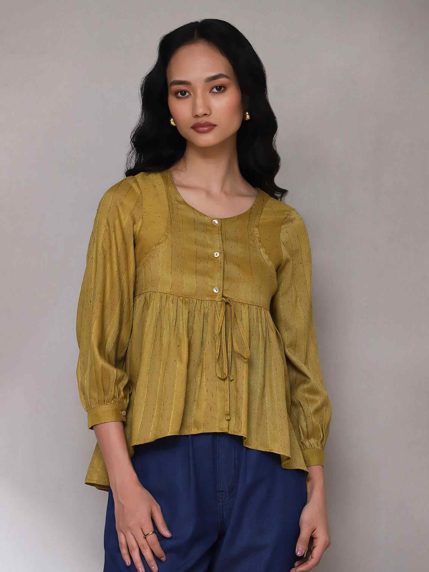 Mustard Turkish Solid Button-Down Top