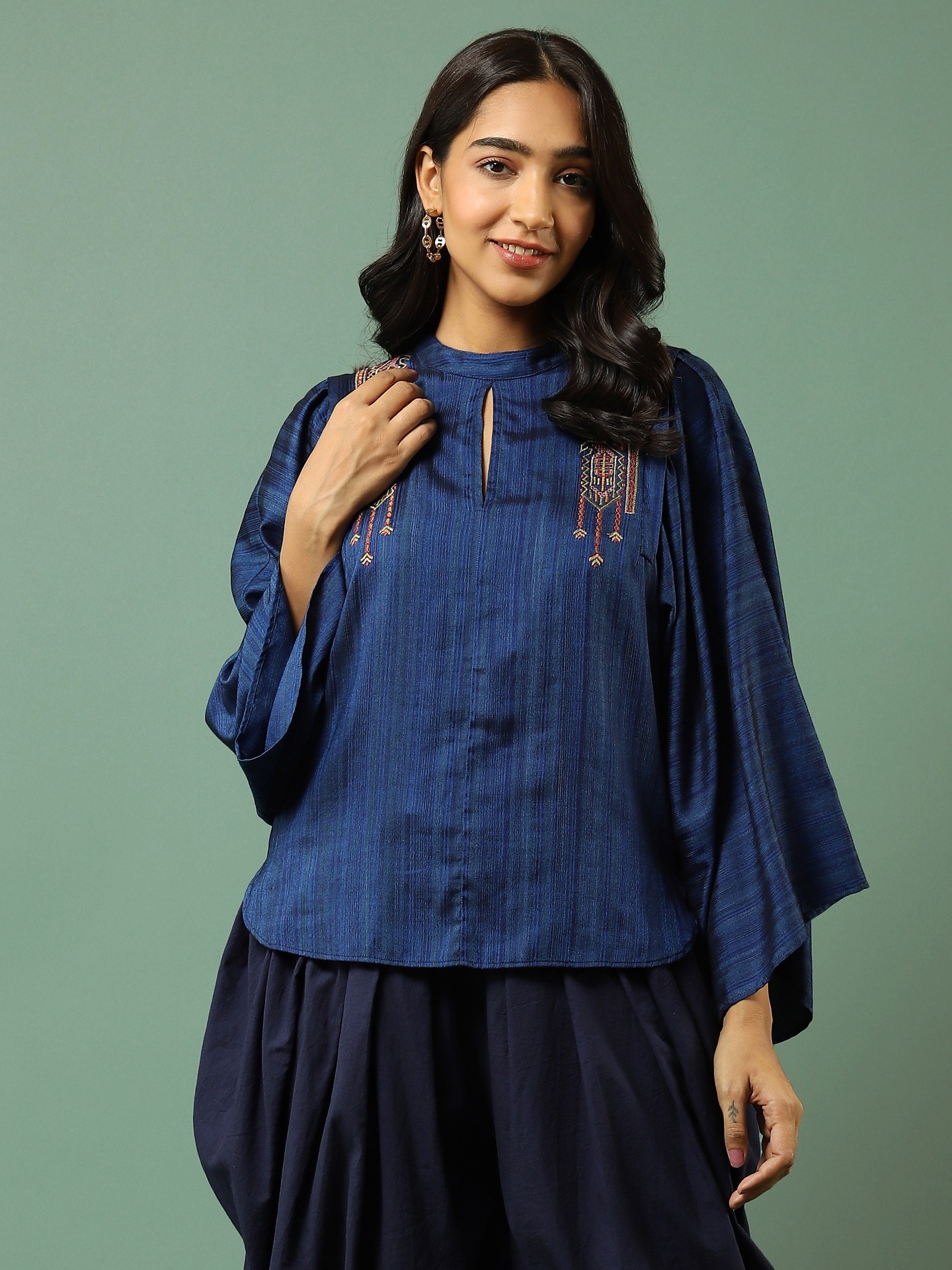 Blue Ludo Silk Boxy Top