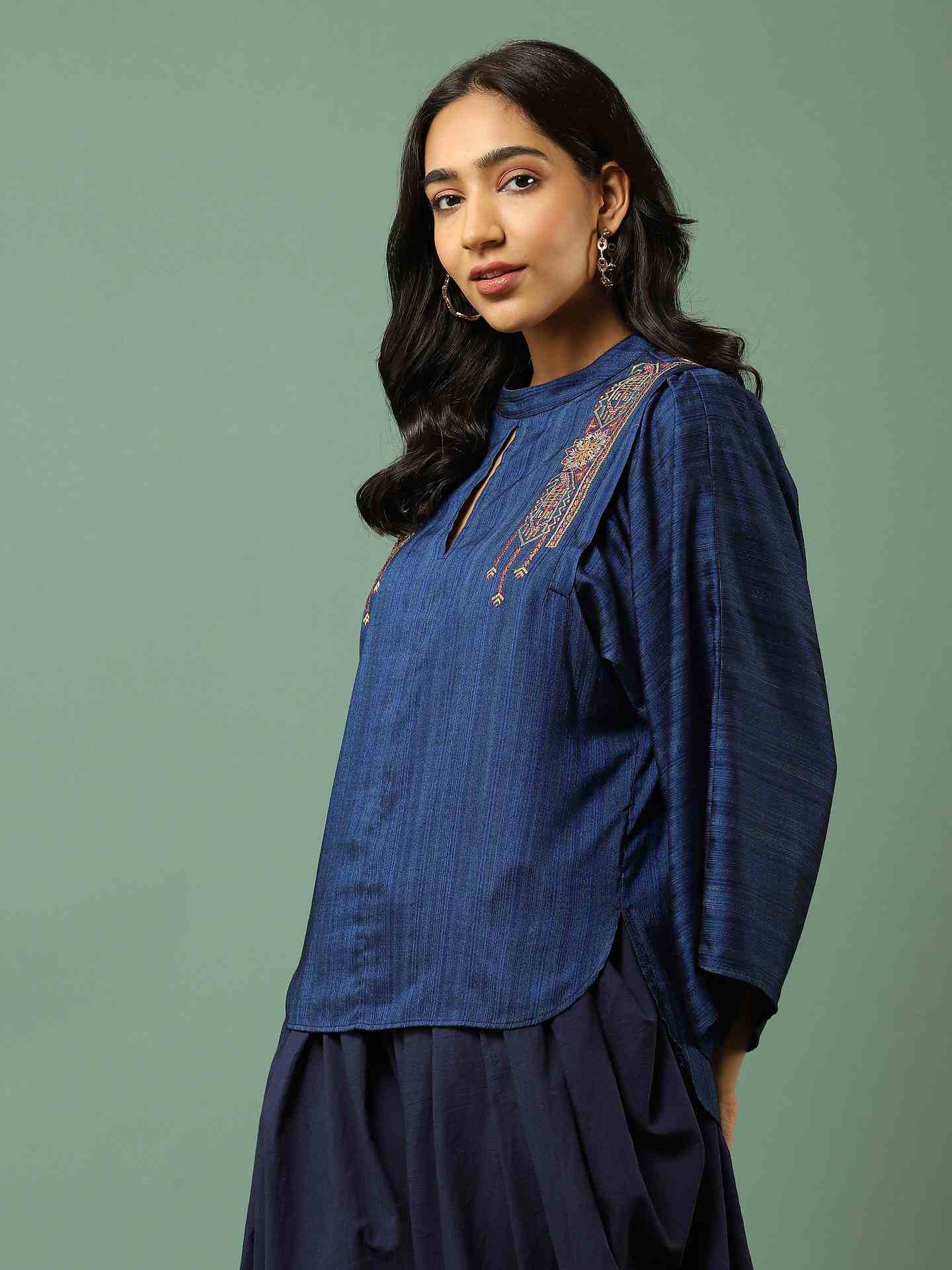 Blue Ludo Silk Boxy Top