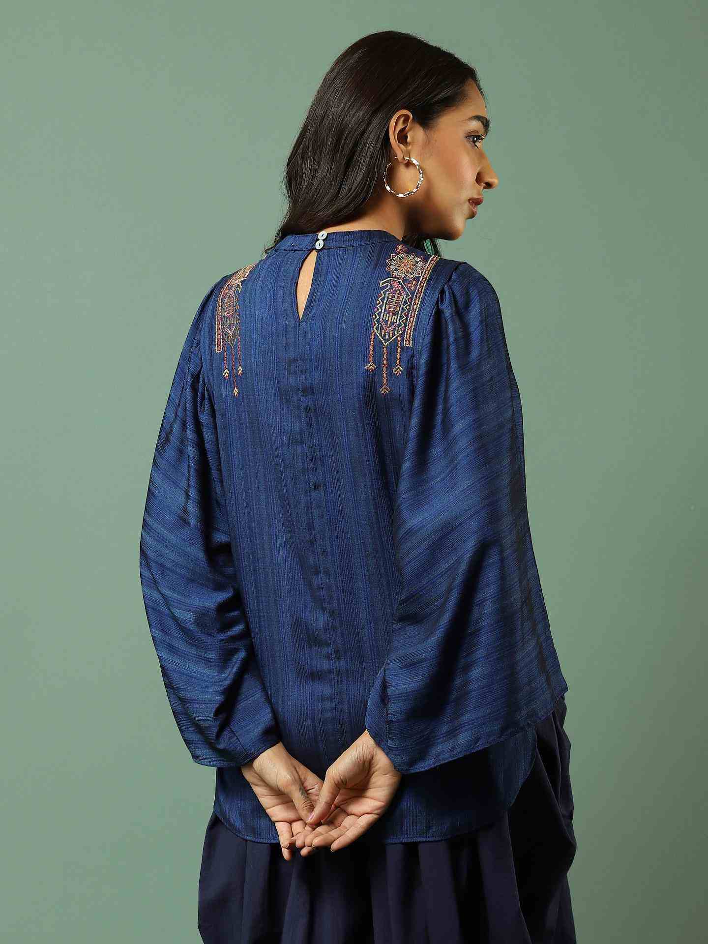 Blue Ludo Silk Boxy Top