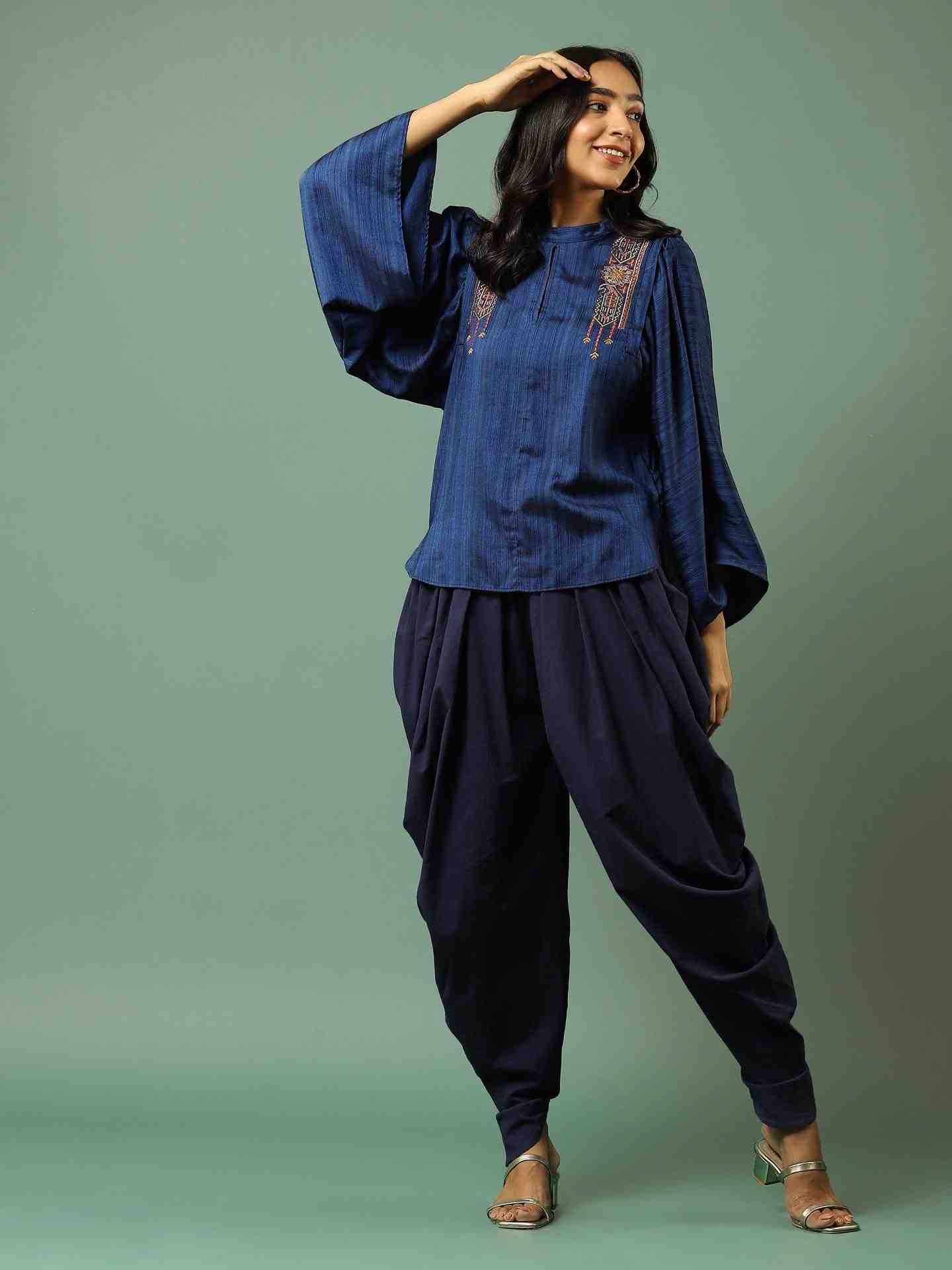 Blue Ludo Silk Boxy Top