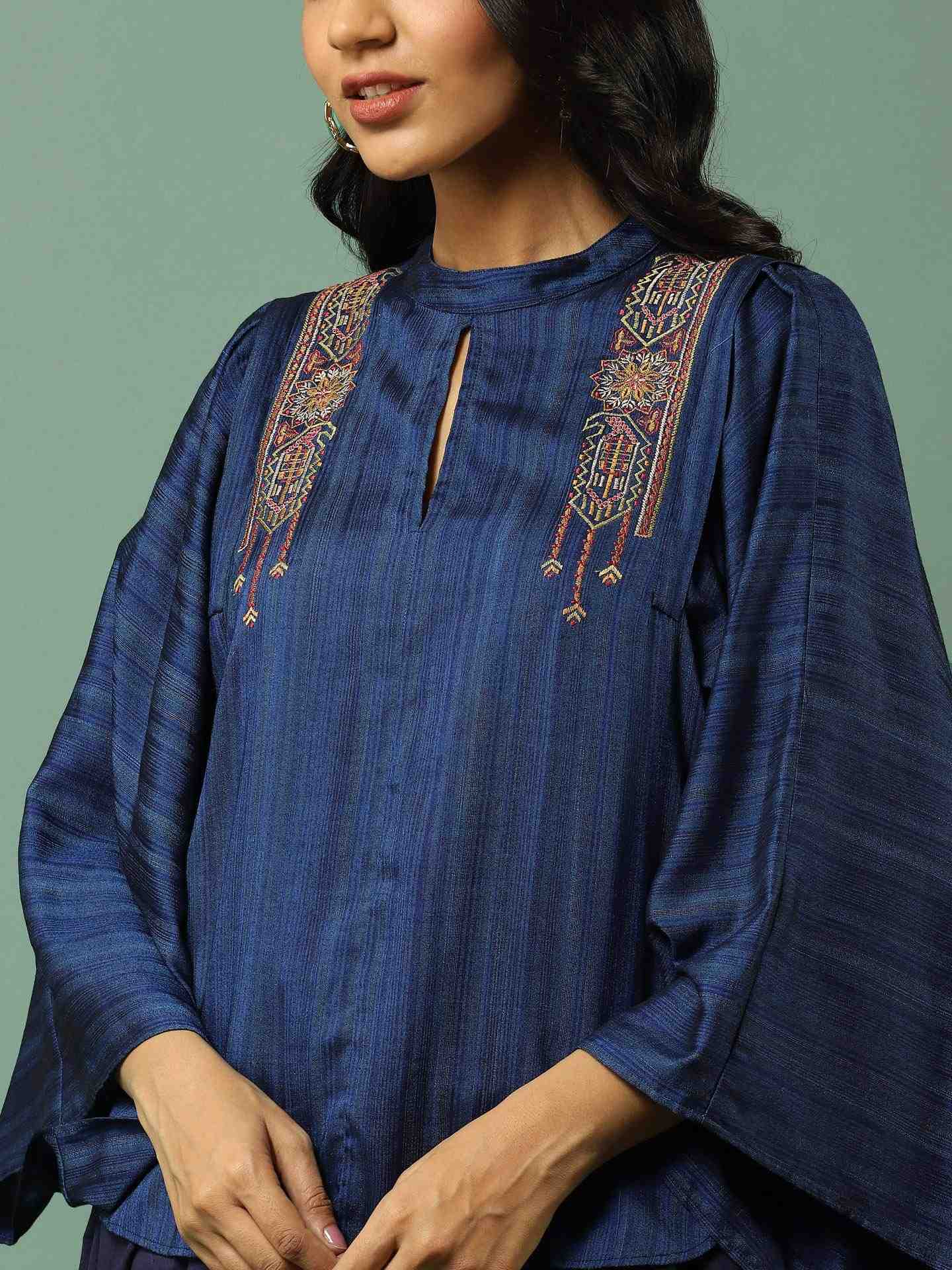 Blue Ludo Silk Boxy Top