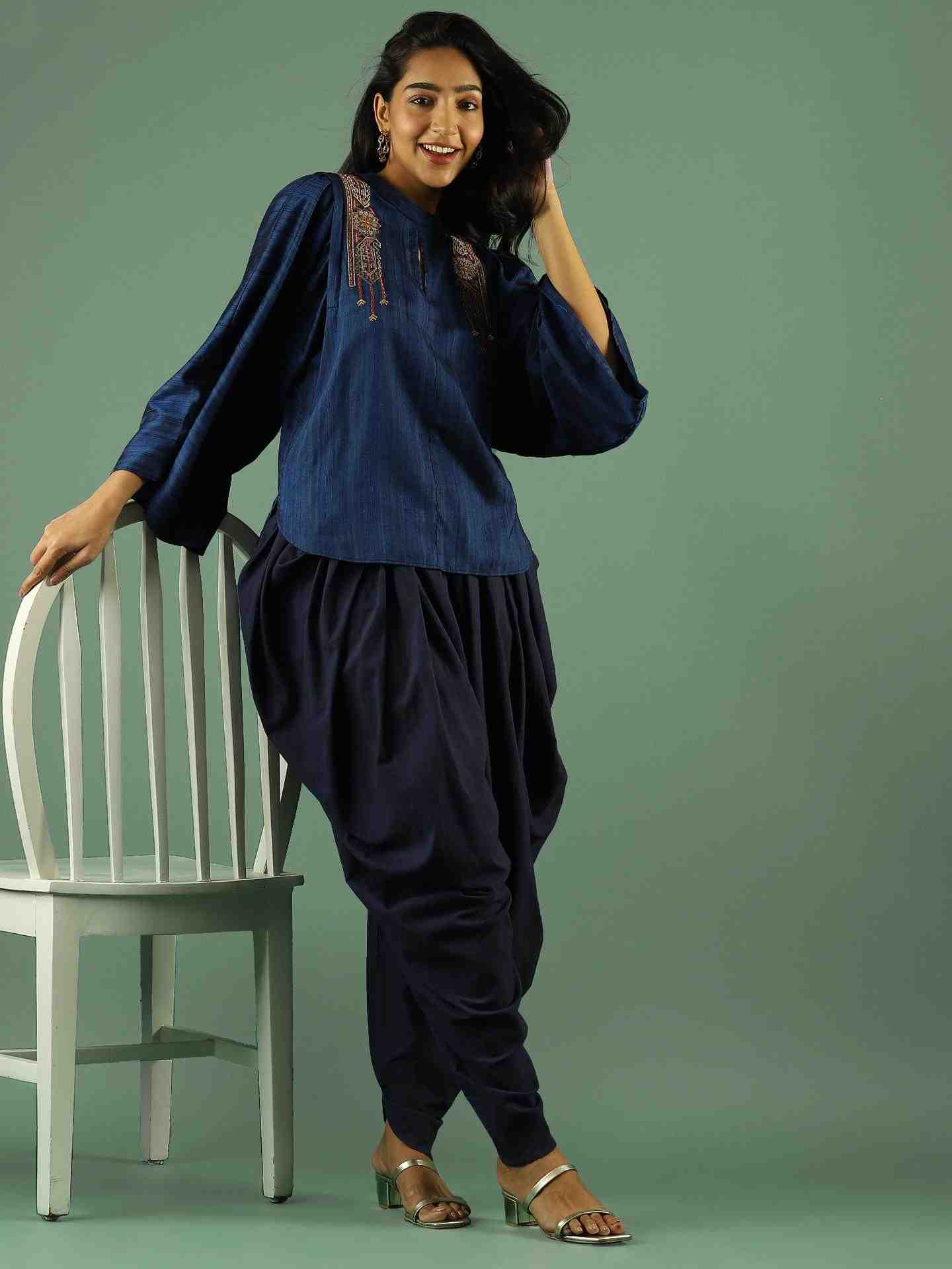 Blue Ludo Silk Boxy Top