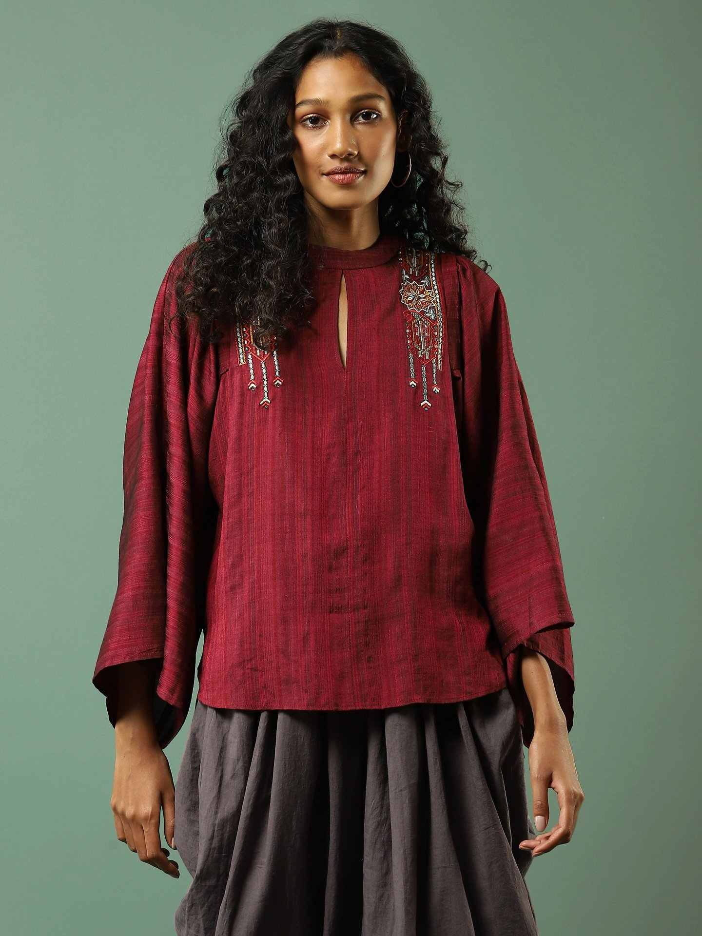 Red Ludo Silk Boxy Top