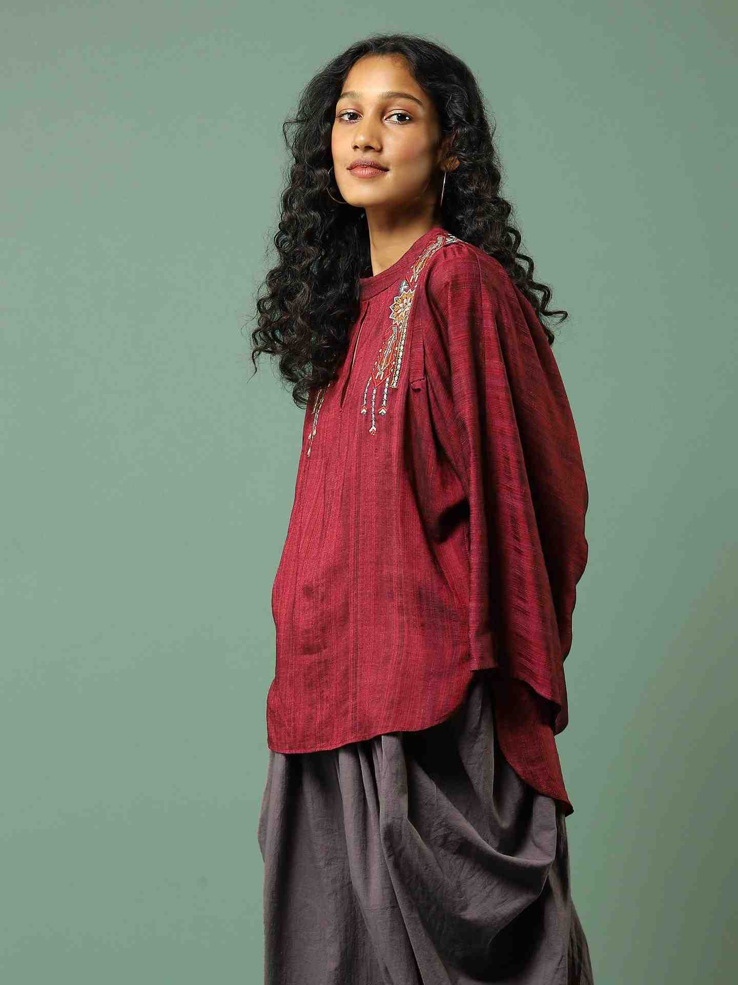 Red Ludo Silk Boxy Top