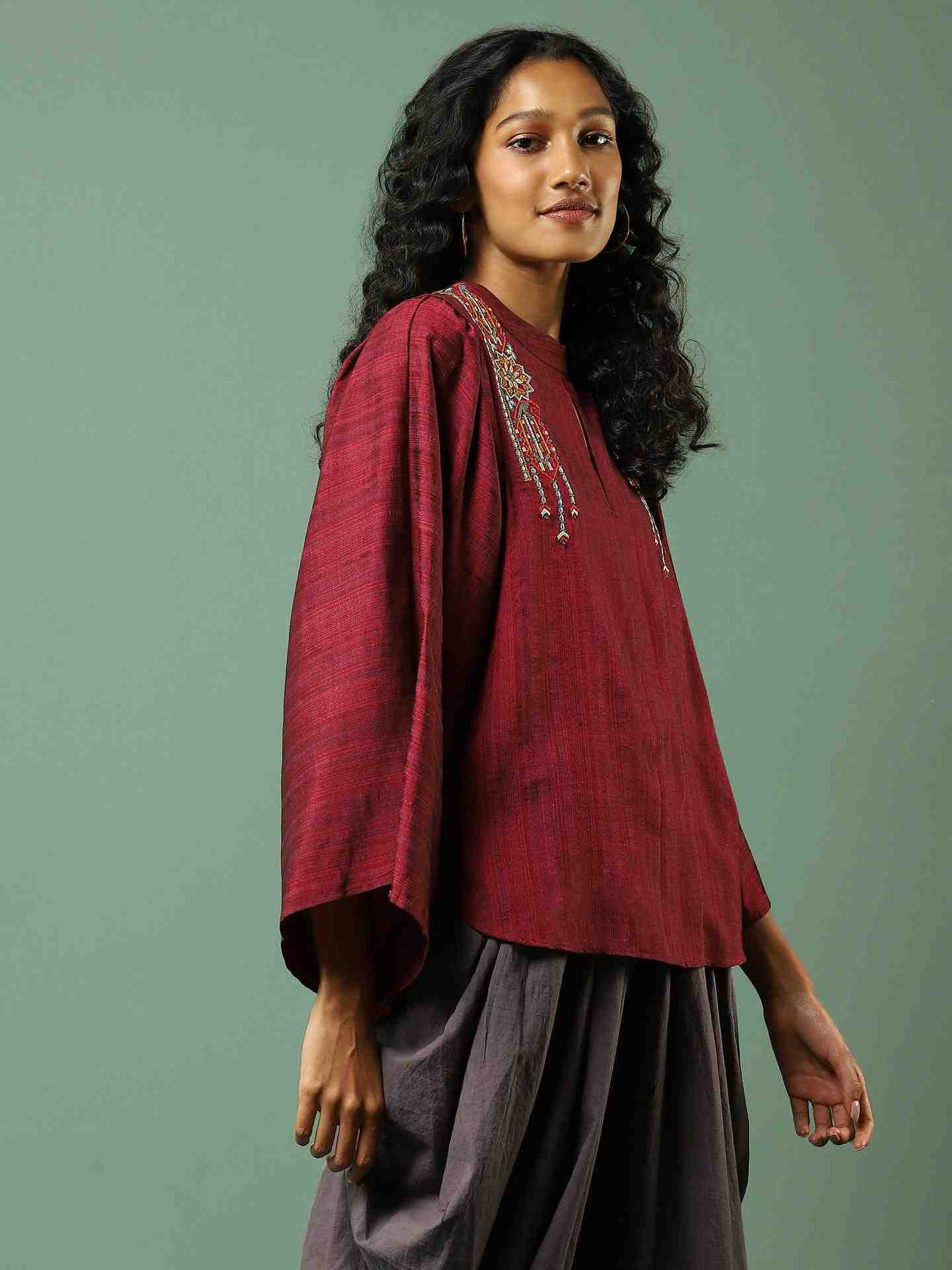 Red Ludo Silk Boxy Top