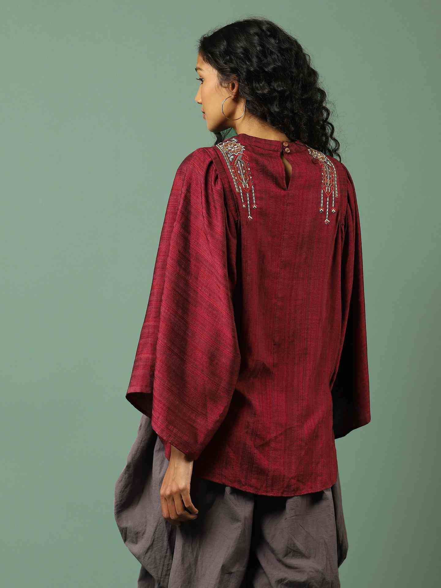 Red Ludo Silk Boxy Top