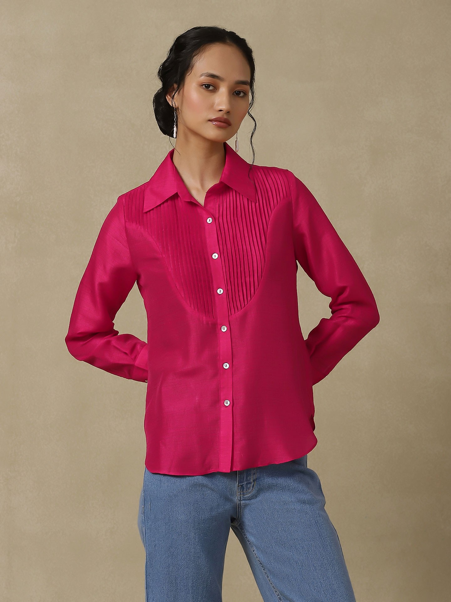 Magenta Bandhej Solid Shirt