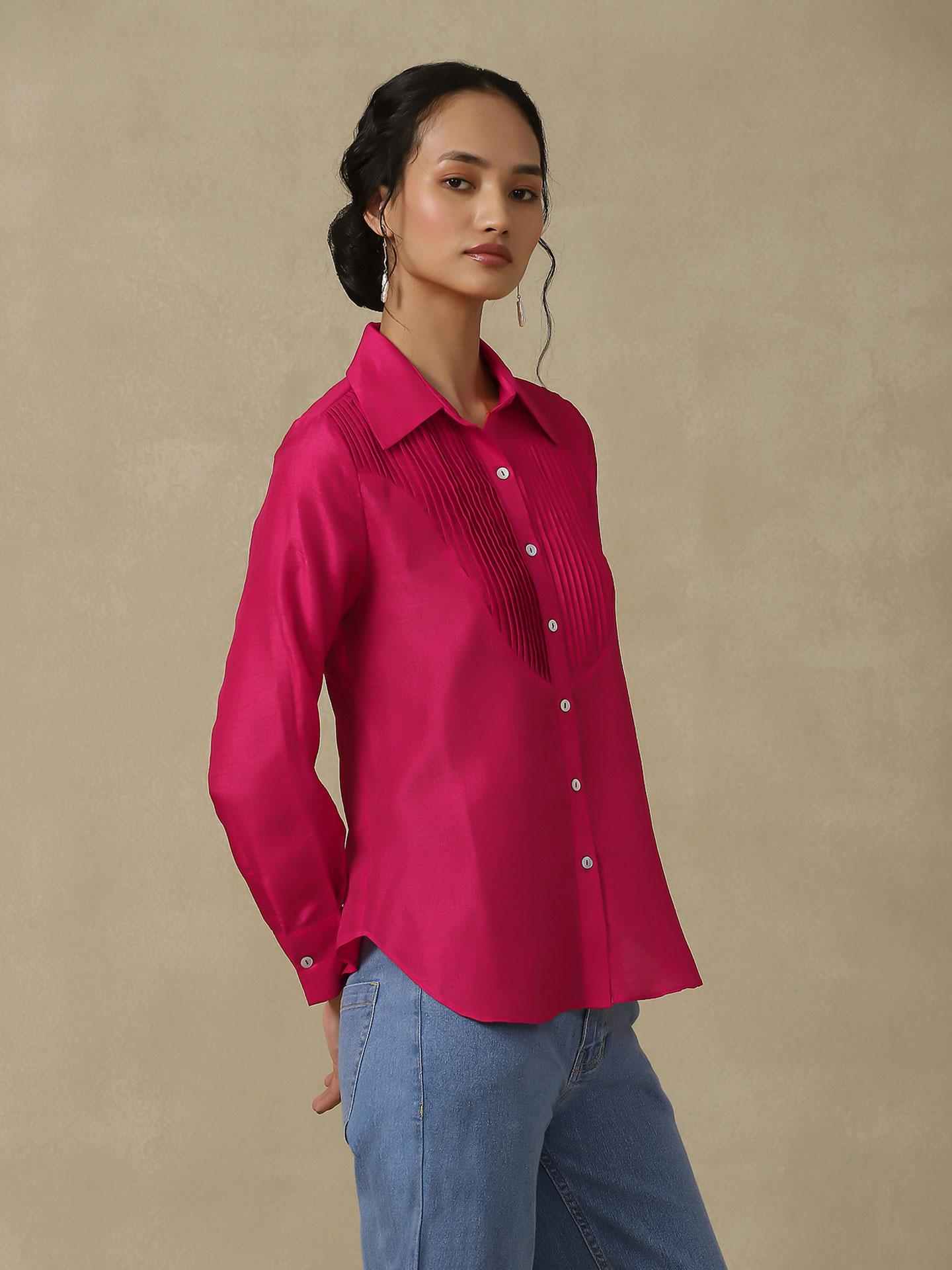Magenta Bandhej Solid Shirt