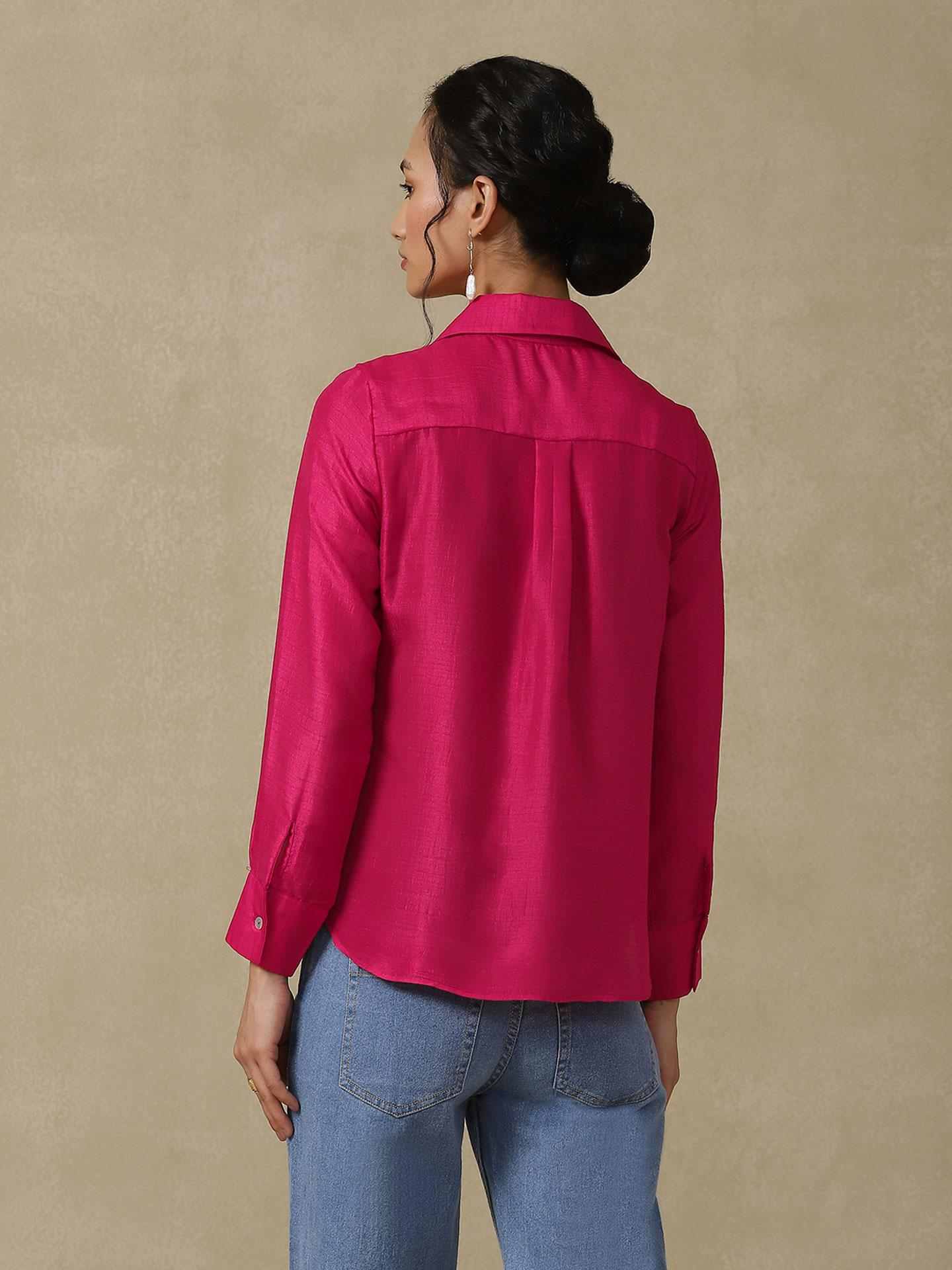Magenta Bandhej Solid Shirt