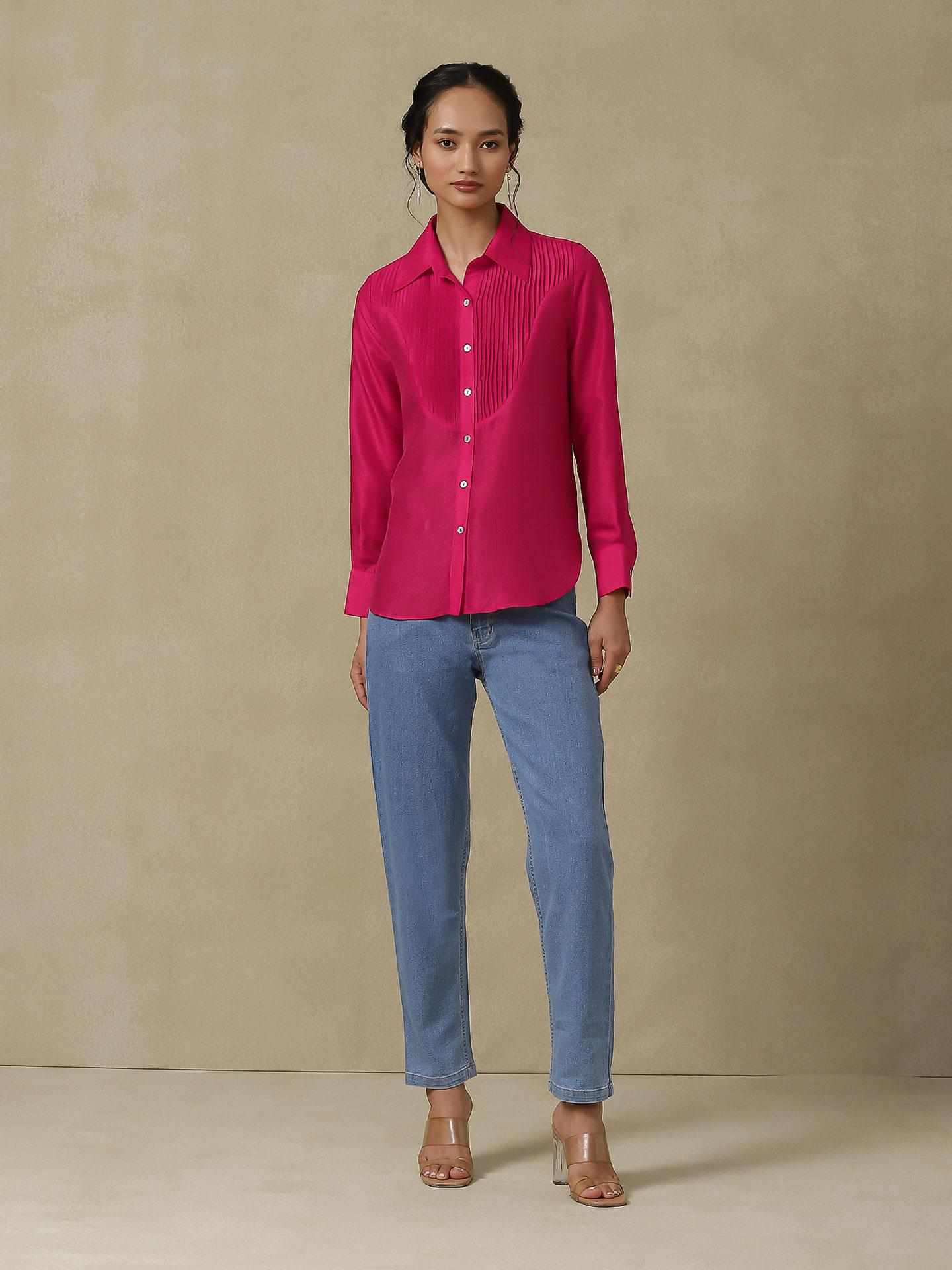 Magenta Bandhej Solid Shirt