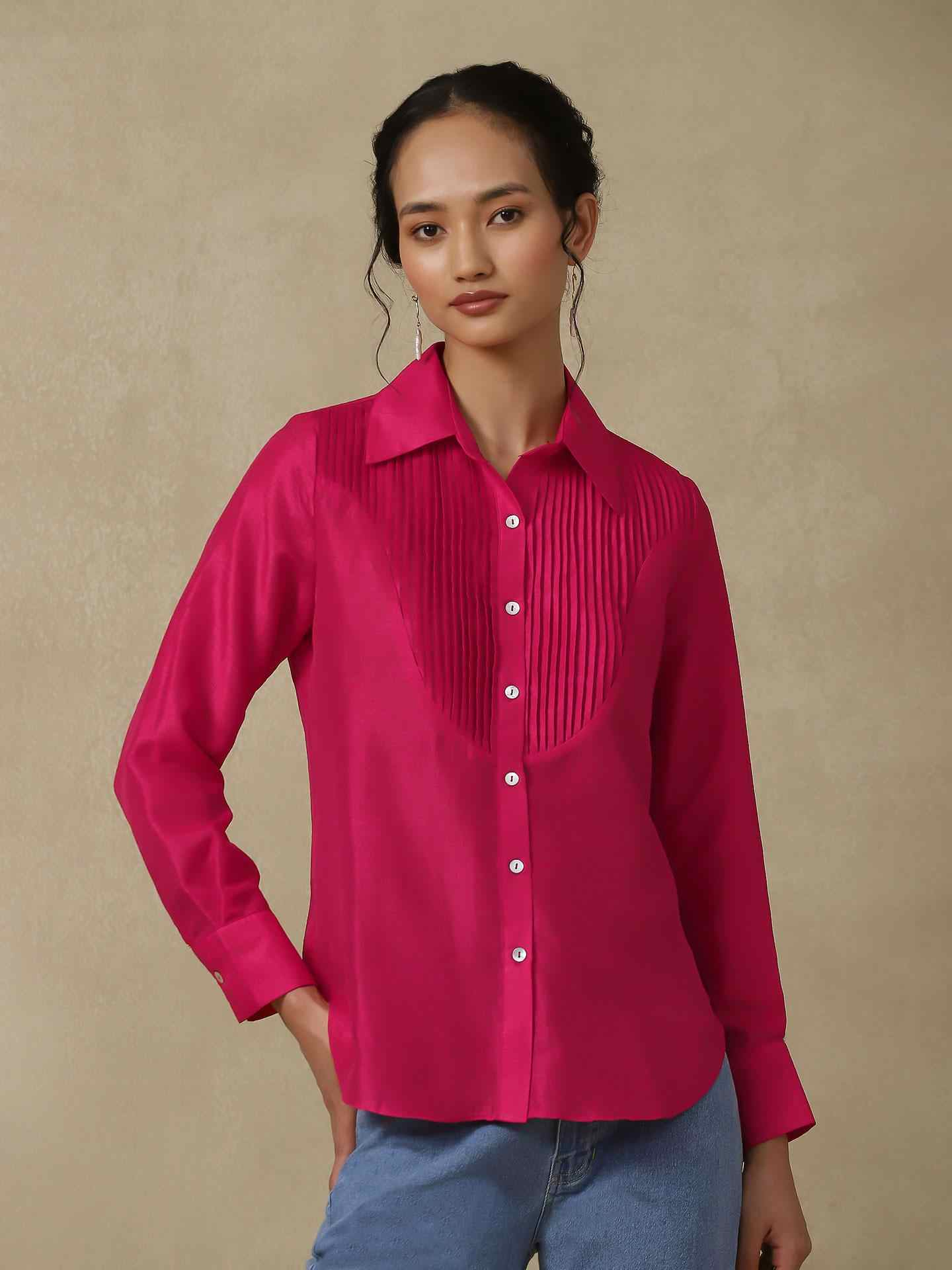 Magenta Bandhej Solid Shirt