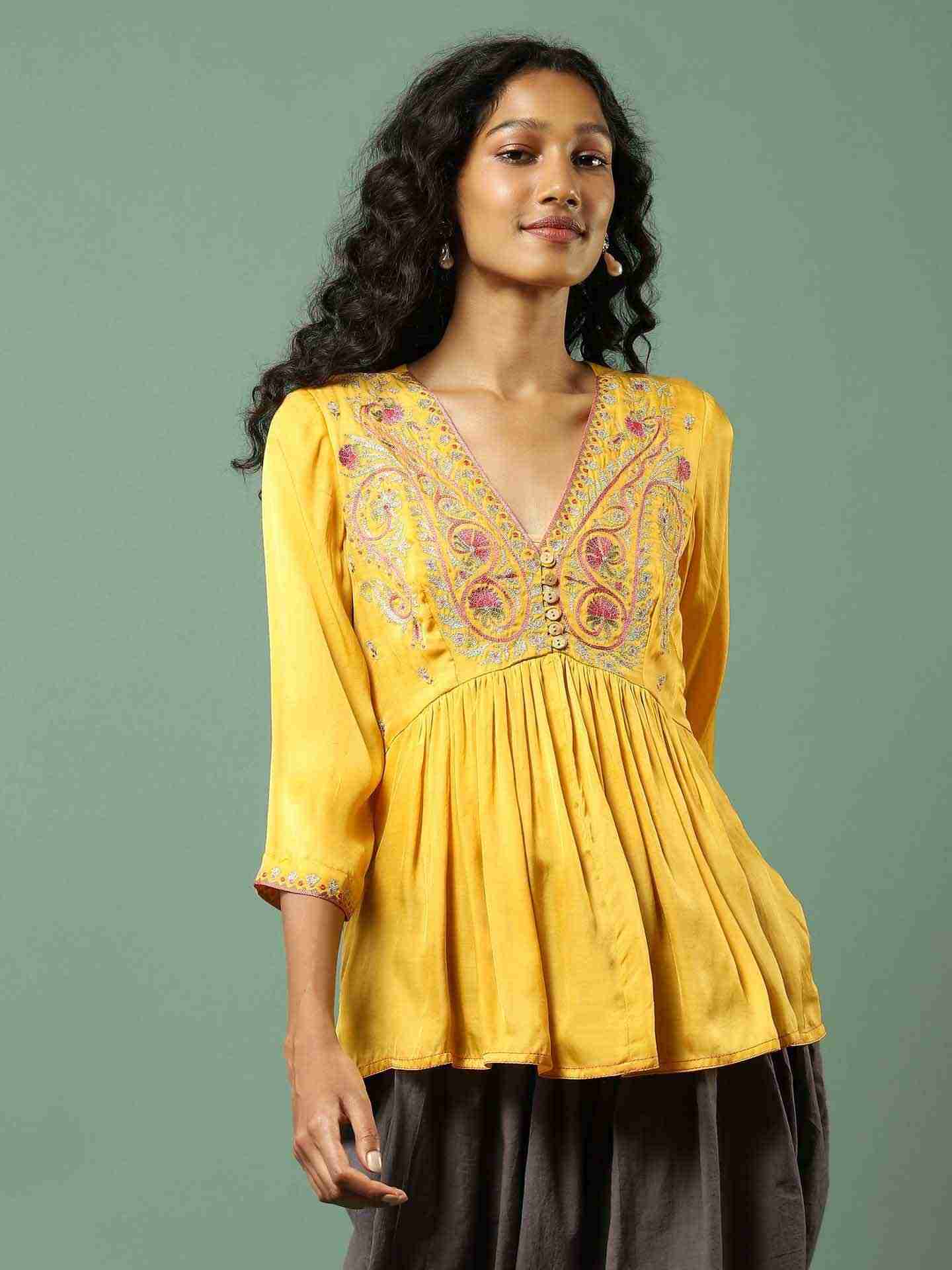 Mustard Solid Tiered Top