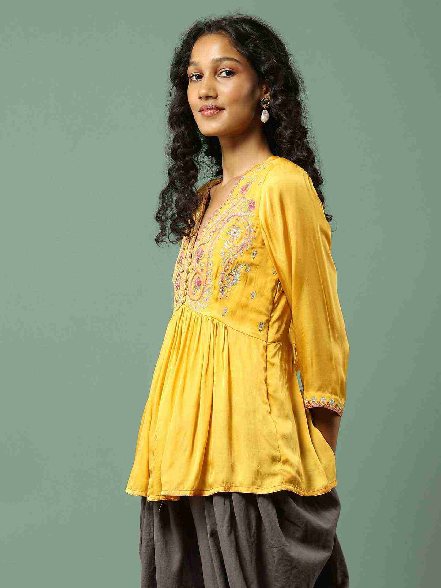 Mustard Solid Tiered Top
