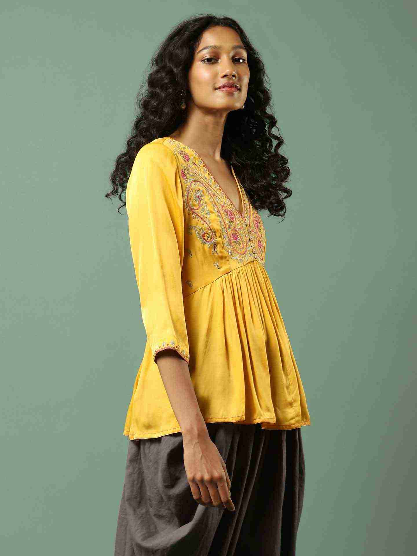 Mustard Solid Tiered Top