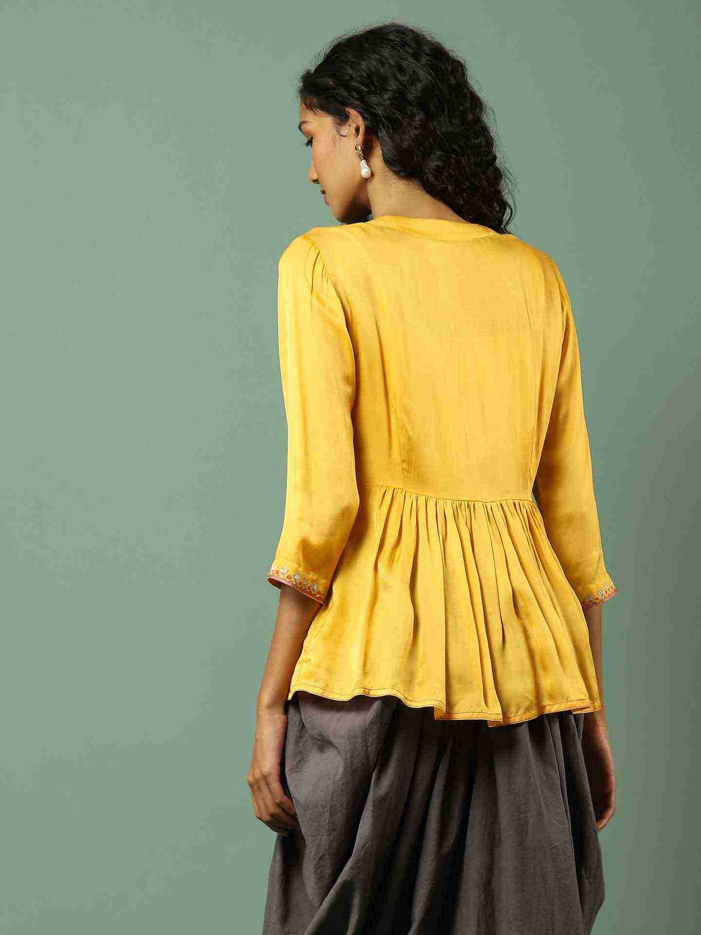 Mustard Solid Tiered Top