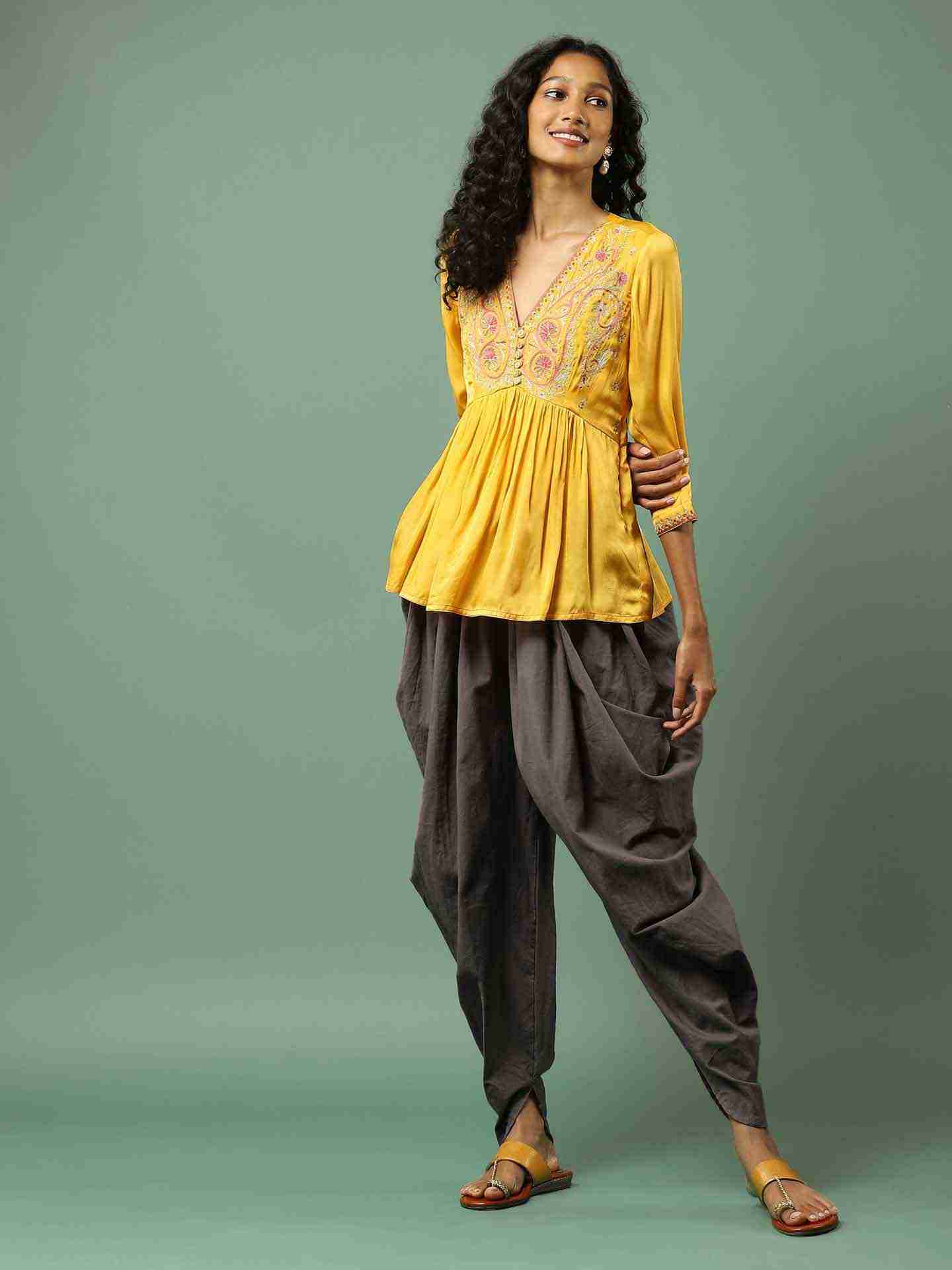 Mustard Solid Tiered Top