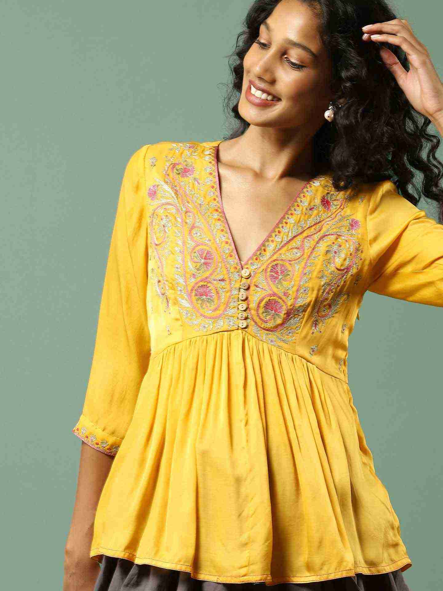 Mustard Solid Tiered Top