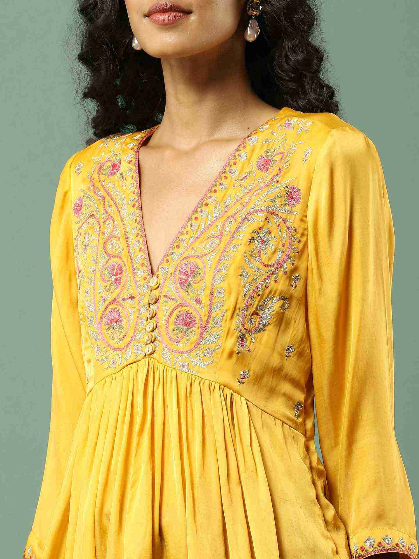 Mustard Solid Tiered Top