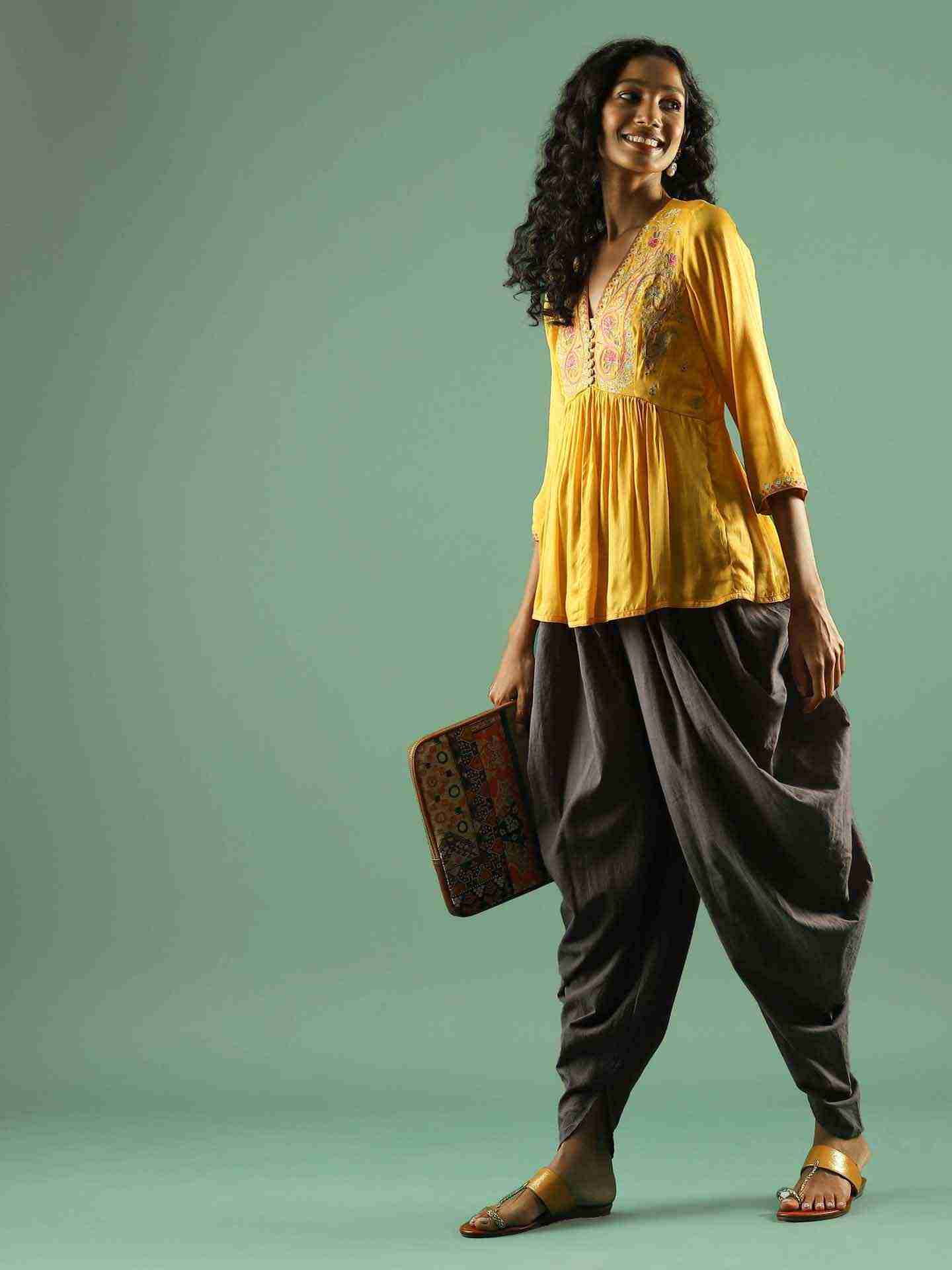 Mustard Solid Tiered Top